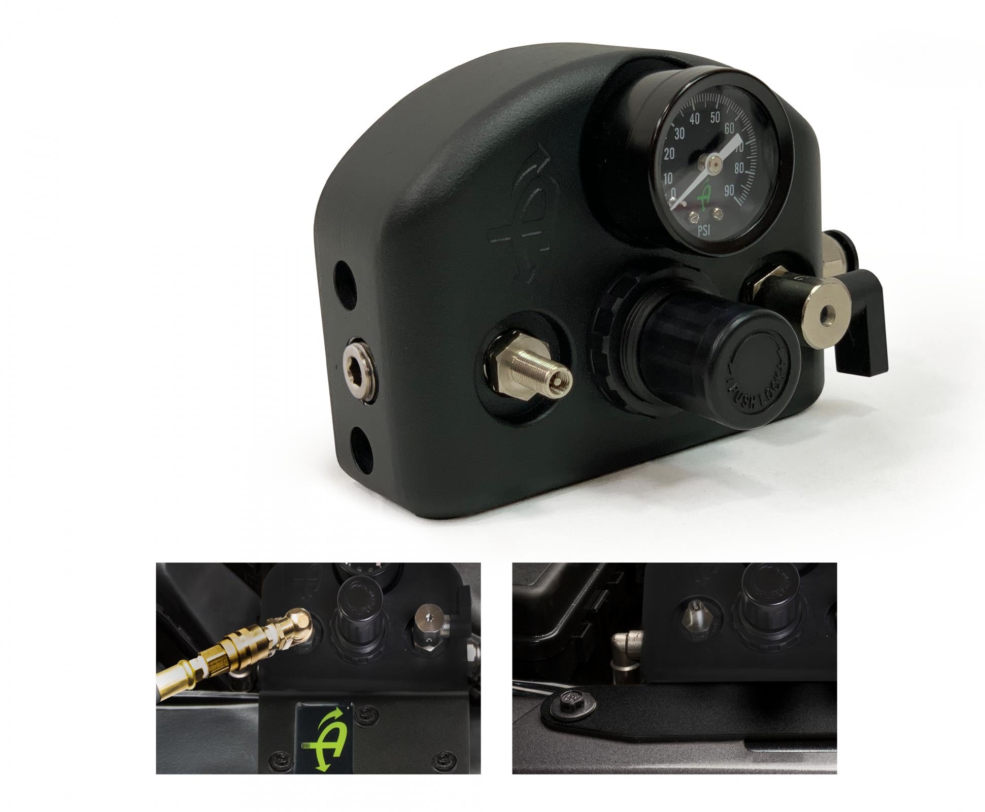 Gladiator Tire Inflator System 4 Tire For 19-25 Jeep Gladiator W/Engine Mount With Box, Fittings, Hoses and Storage Bag Black UP Down Air