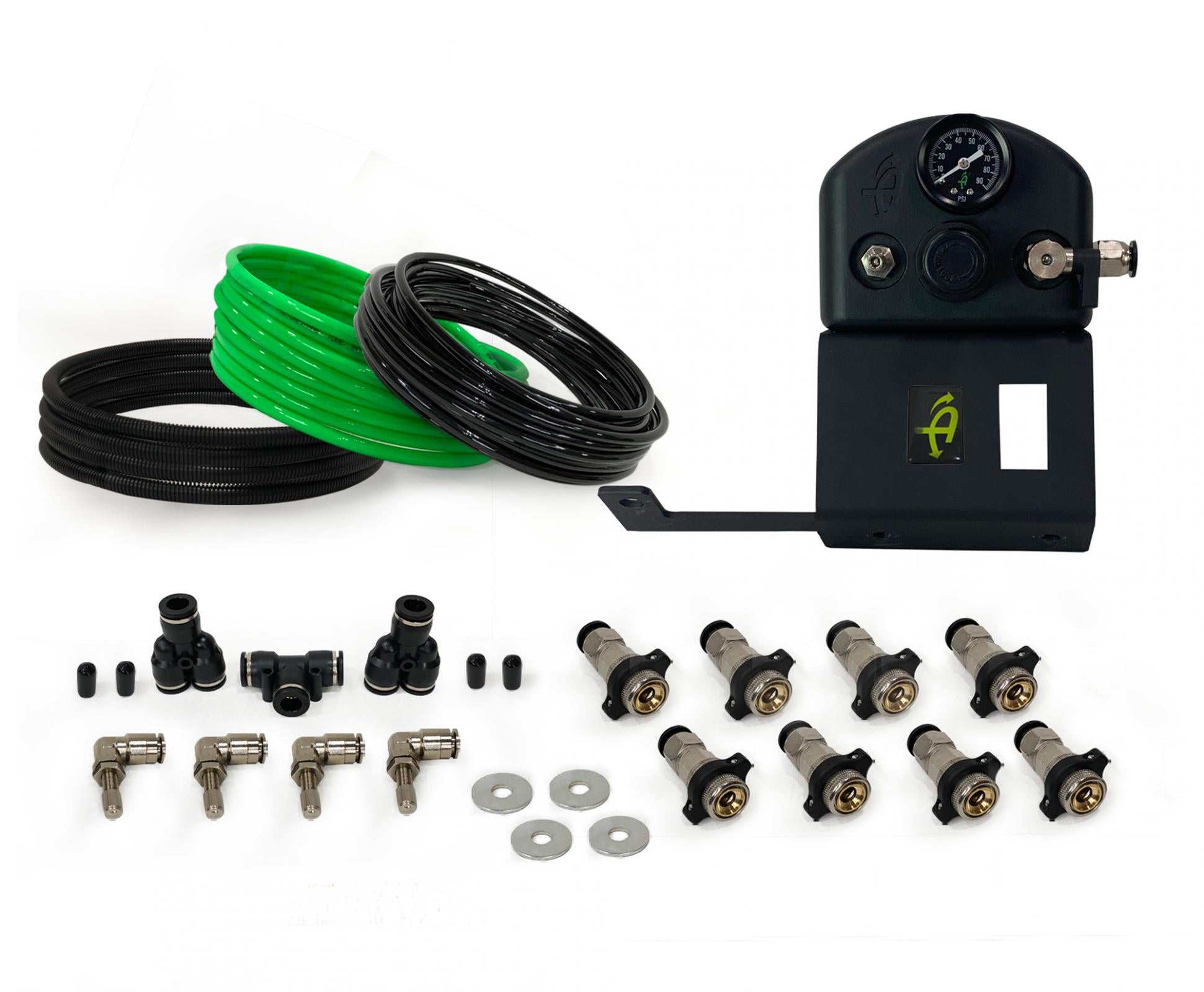 Tacoma Tire Inflator System 4 Tire For 16-25 Toyota Tacoma W/Engine Bay Mount With Box, Fittings, Hoses and Storage Bag Black UP Down Air