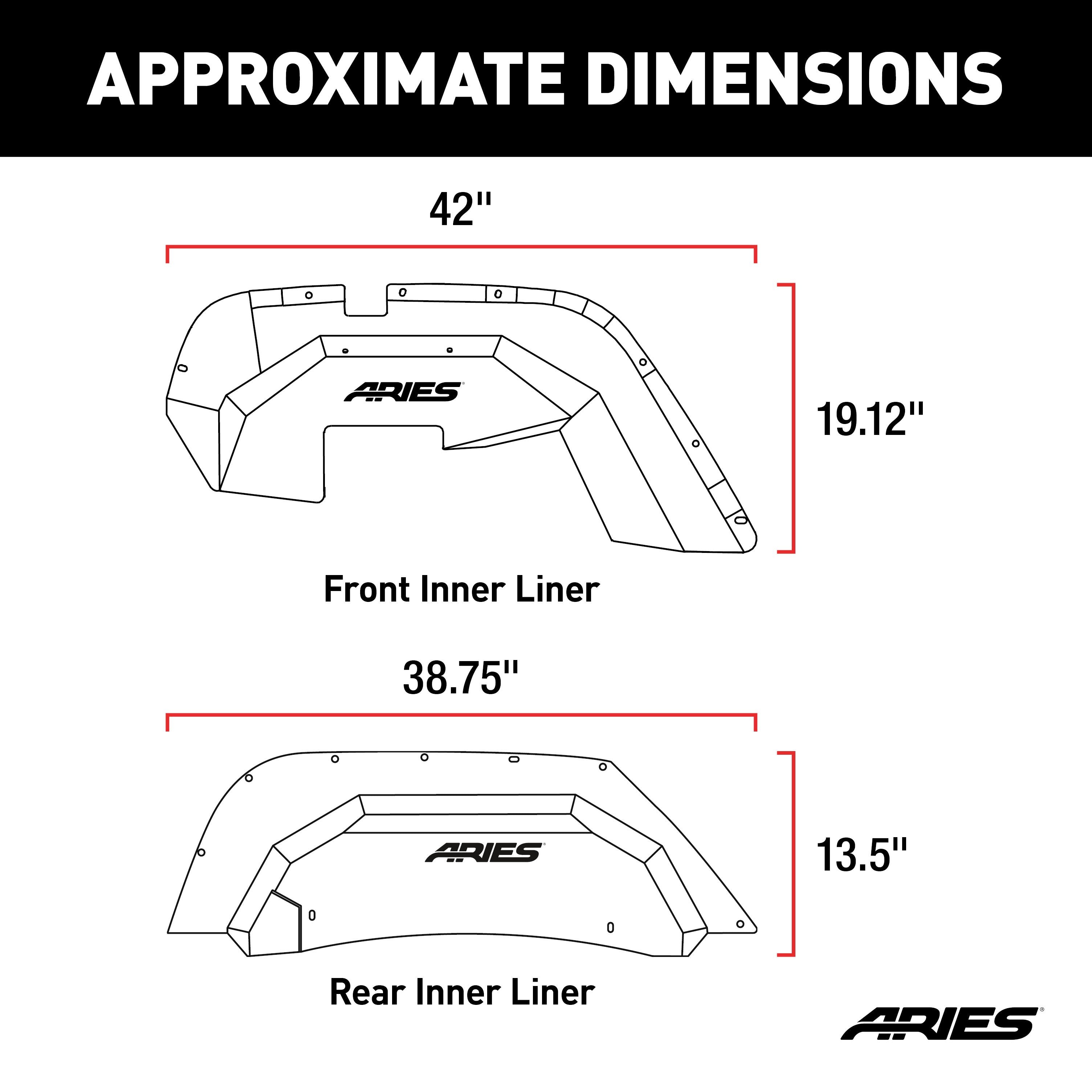 ARIES Jeep Wrangler JK Aluminum Front and Rear Inner Fender Liners, 2018 Jeep Wrangler