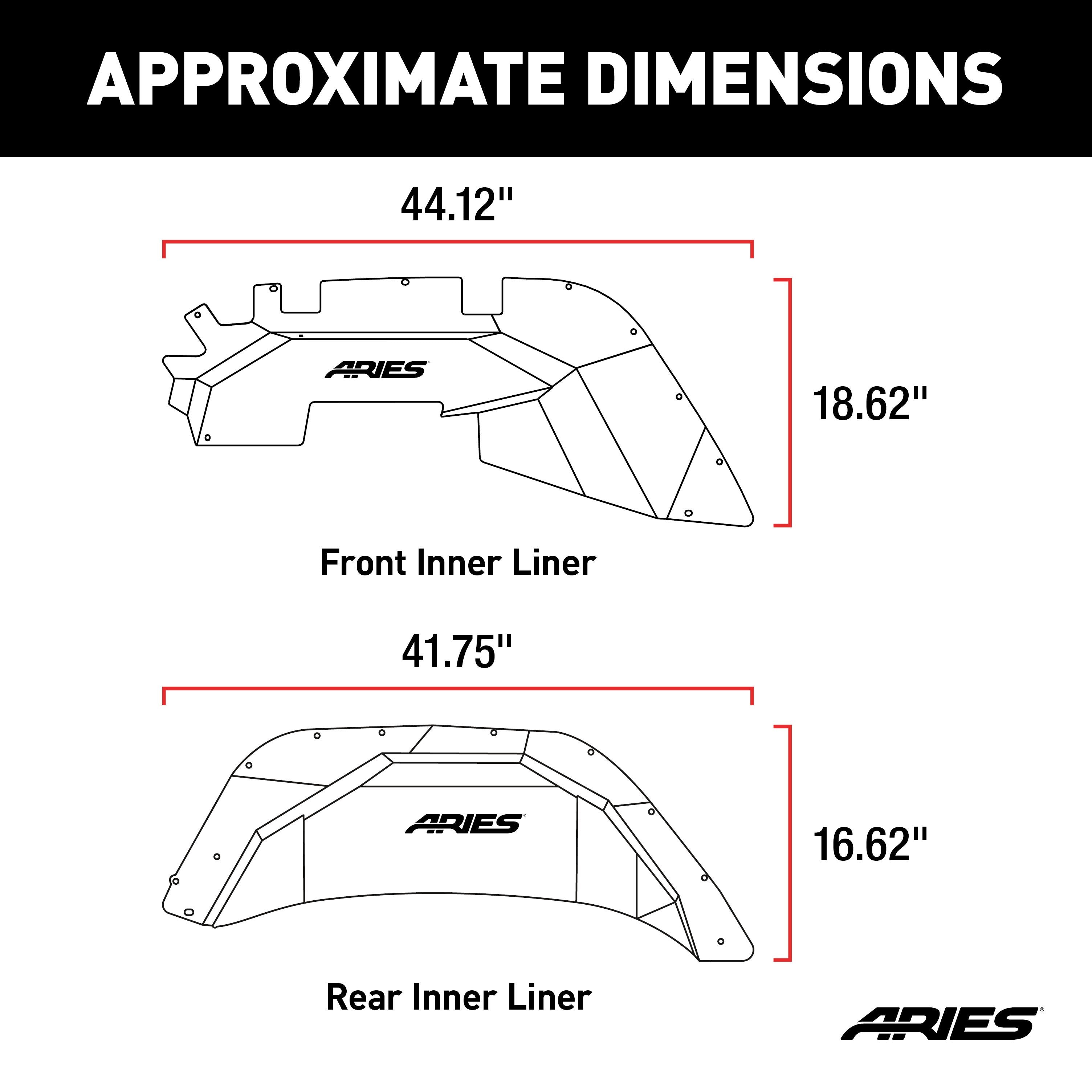 ARIES Jeep Wrangler JL Aluminum Front and Rear Inner Fender Liners, 2018-2026 Jeep Wrangler