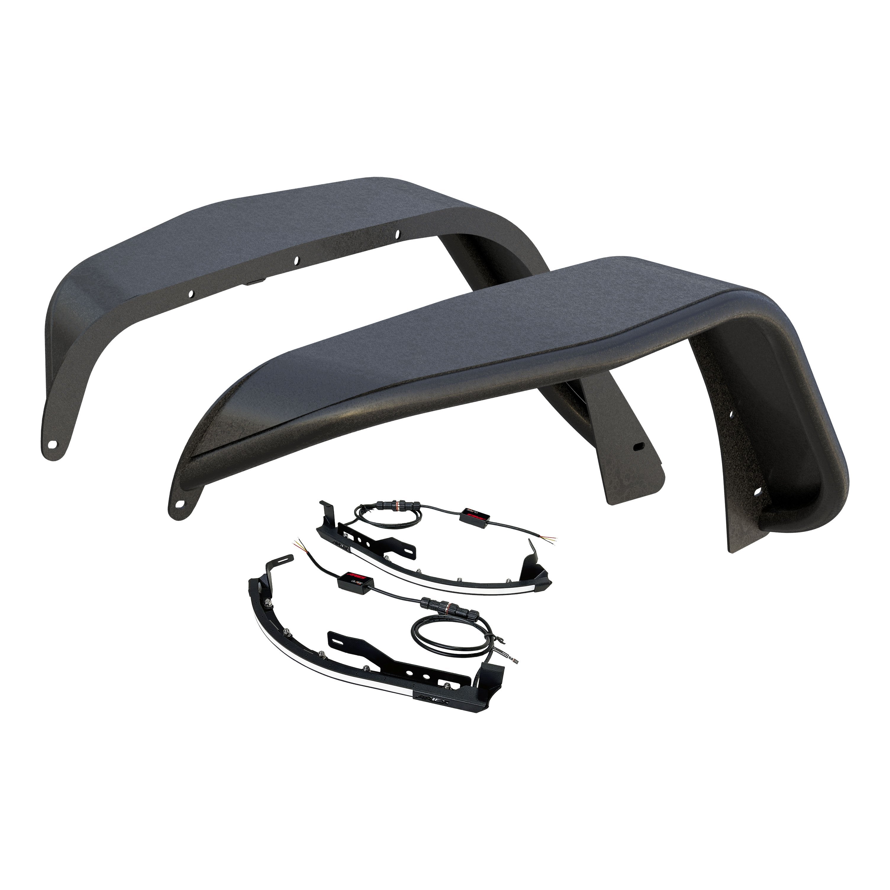 ARIES Jeep Wrangler JK Textured Black Aluminum Front Fender Flares with LED Lights, 2018 Jeep Wrangler