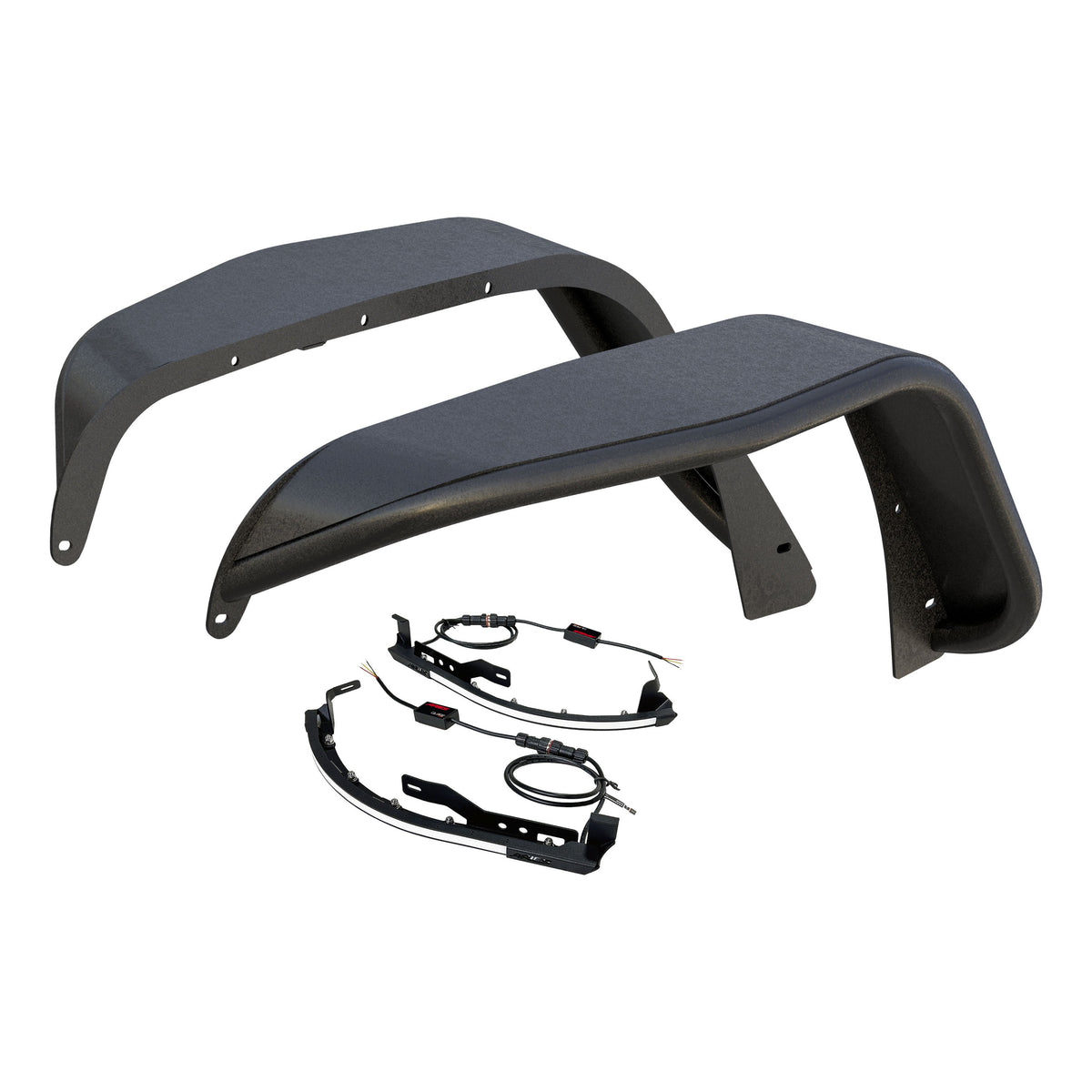ARIES Jeep Wrangler JK Textured Black Aluminum Front Fender Flares with LED Lights, 2018 Jeep Wrangler