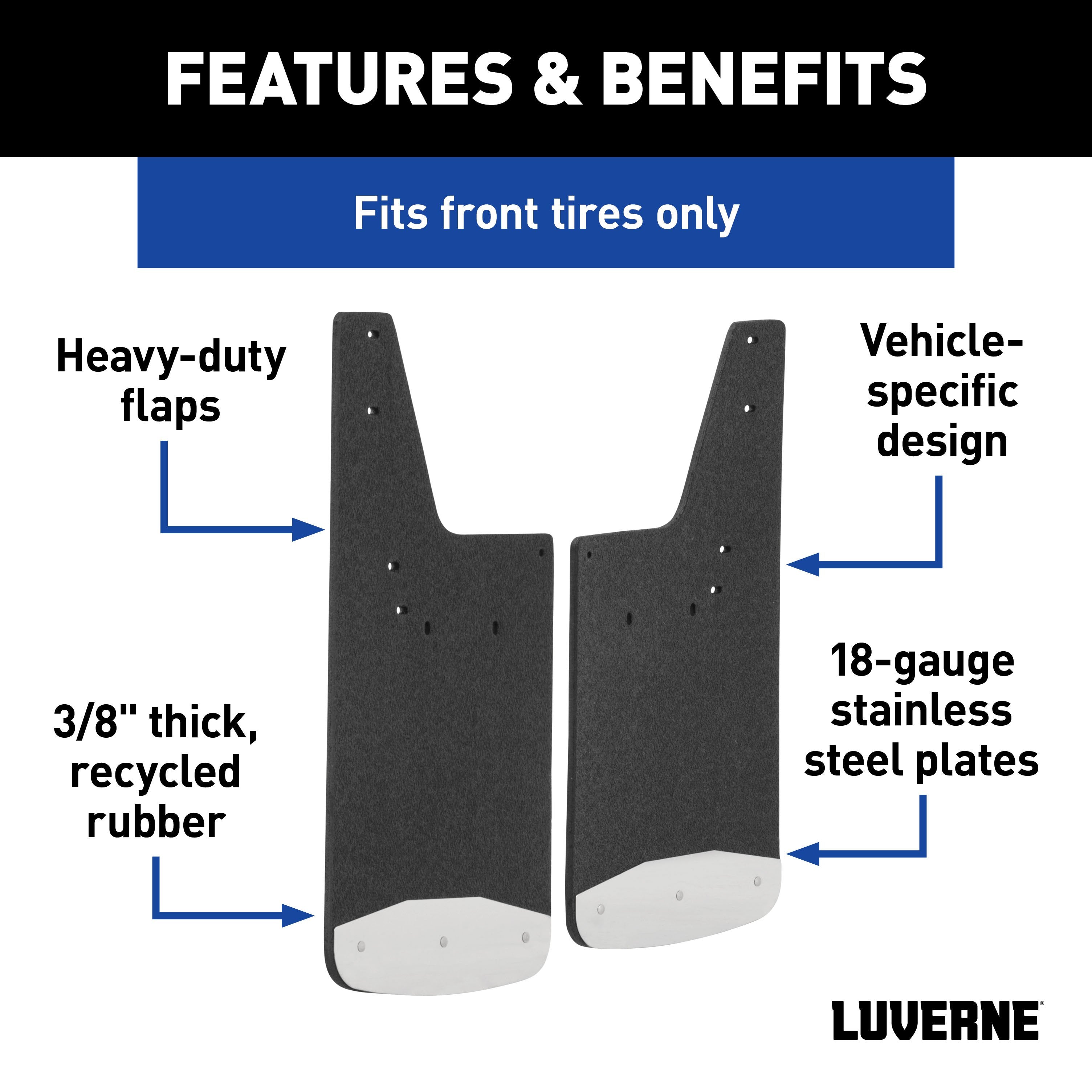 LUVERNE Front 12" x 20" Textured Rubber Mud Guards, 2019-2026 Ram 1500