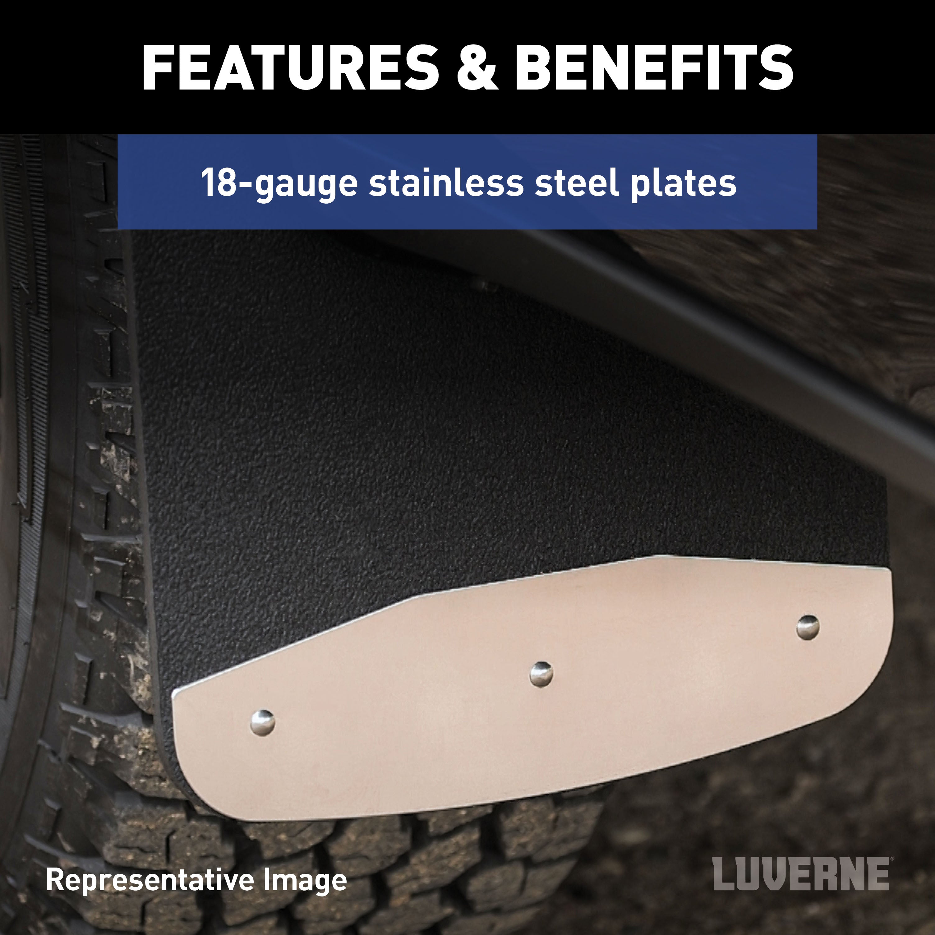 LUVERNE Rear Dually 20" x 23" Textured Rubber Mud Guards, 2019-2026 Ram 2500/3500