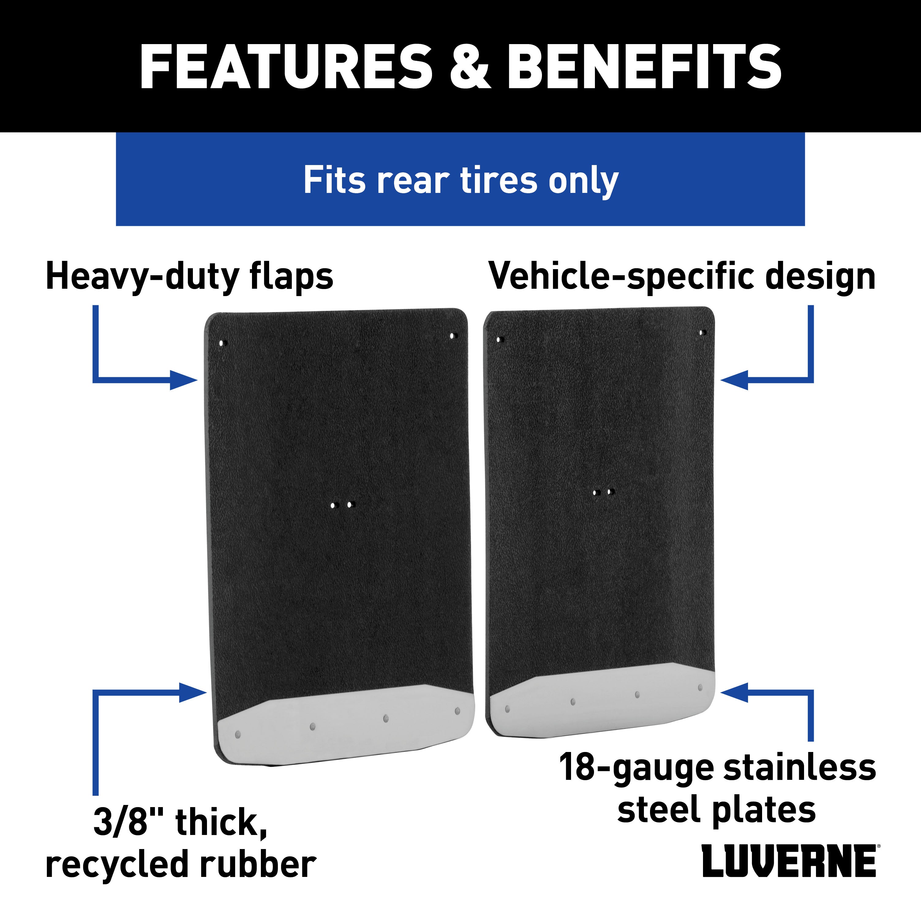 LUVERNE Rear Dually 20" x 23" Rubber Mud Guards, 2011-2016 Ford F-250/F-350/F-450 Super Duty