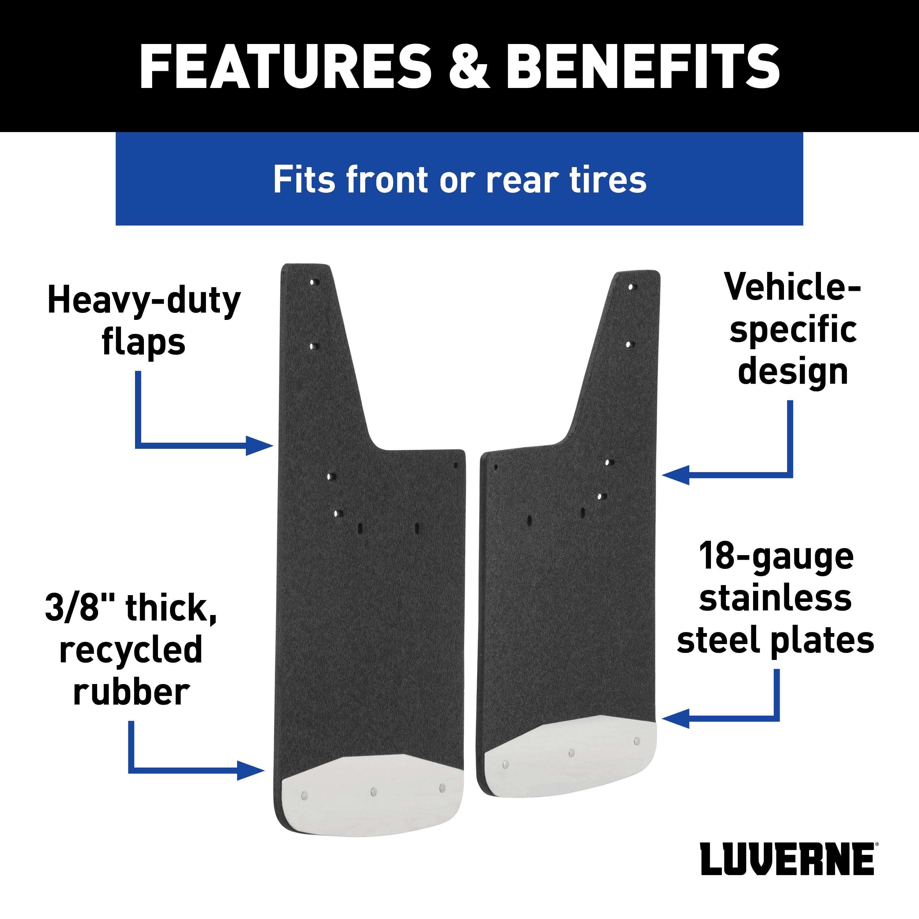 LUVERNE Front or Rear 12" x 23" Rubber Mud Guards, 2017-2026 Ford F-250/F-350/F-450 Super Duty