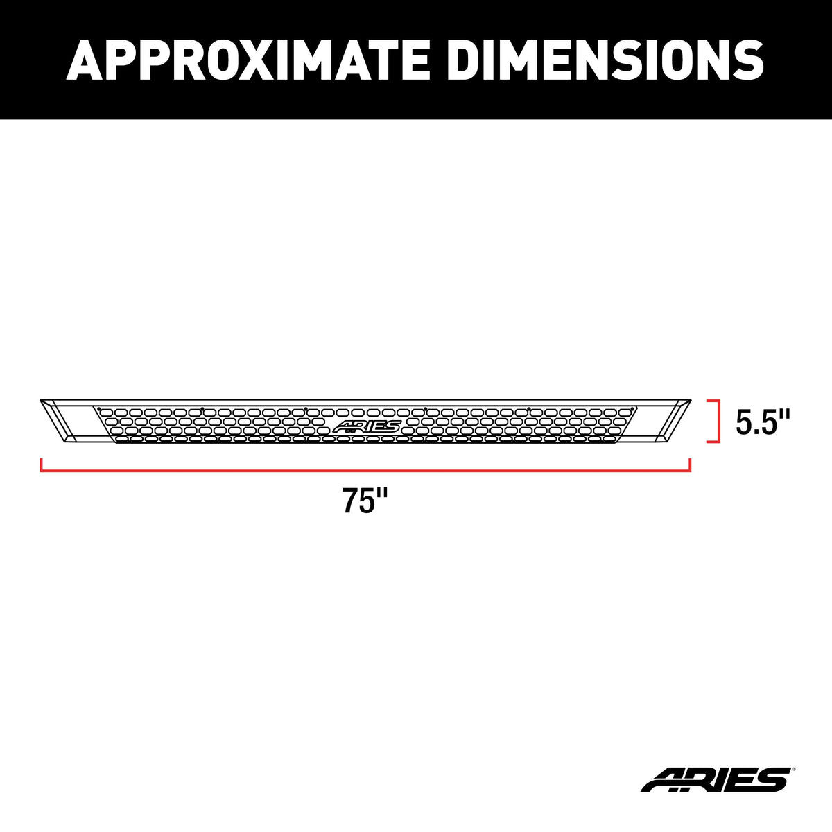 ARIES AdvantEDGE 5-1/2" x 75" Black Aluminum Side Bars, 2015-2026 Ford F-150, 2017-2026 Ford F-250/F-350/F-450/F-550 Super Duty