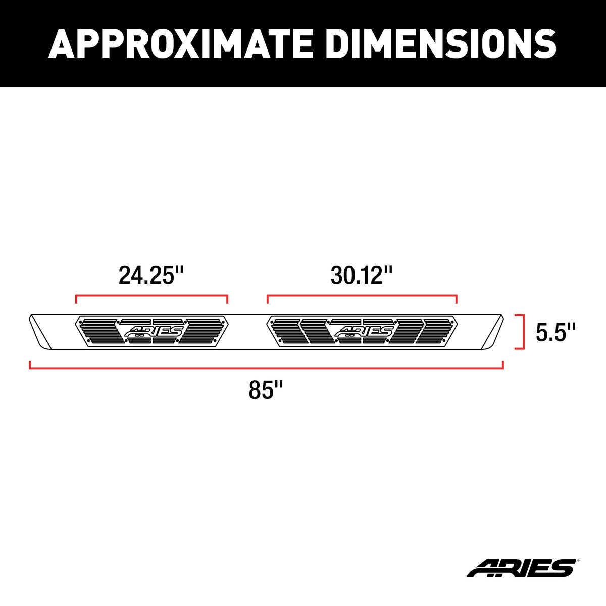 ARIES AscentStep 5-1/2" x 85" Black Steel Running Boards, 2016-2024 Nissan TITAN XD, 2017-2024 Nissan TITAN