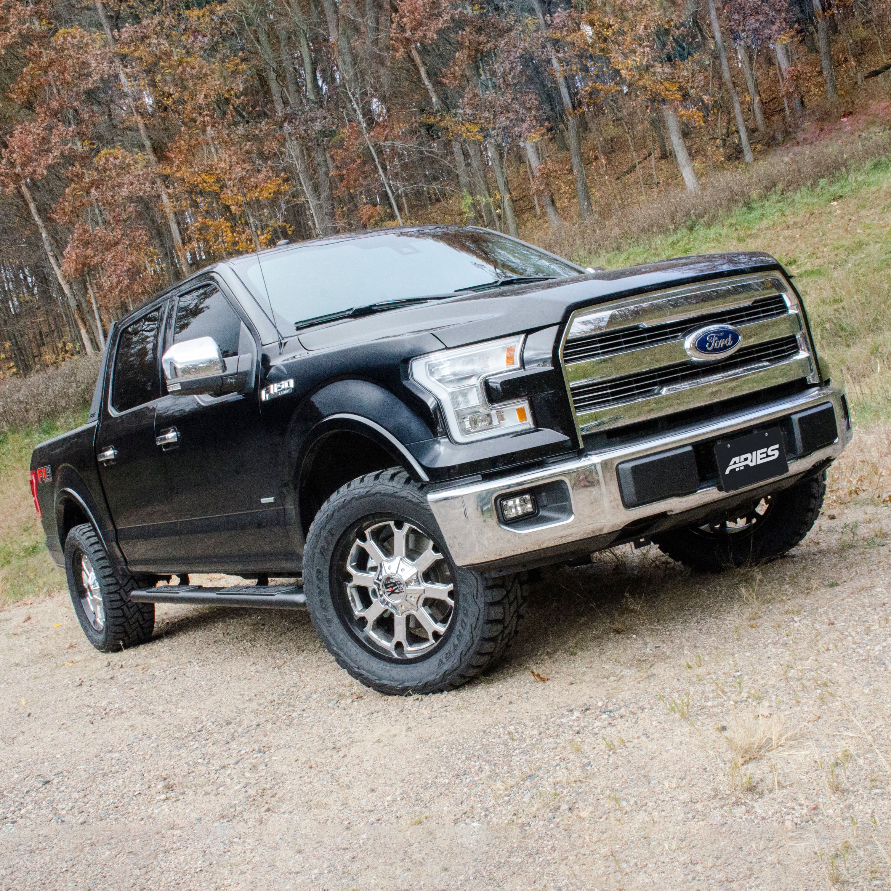 ARIES AscentStep 5-1/2" x 91" Black Steel Running Boards, 2015-2026 Ford F-150, 2017-2026 Ford F-250/F-350/F-450/F-550 Super Duty, 2022-2025 Ford F-150 Lightning