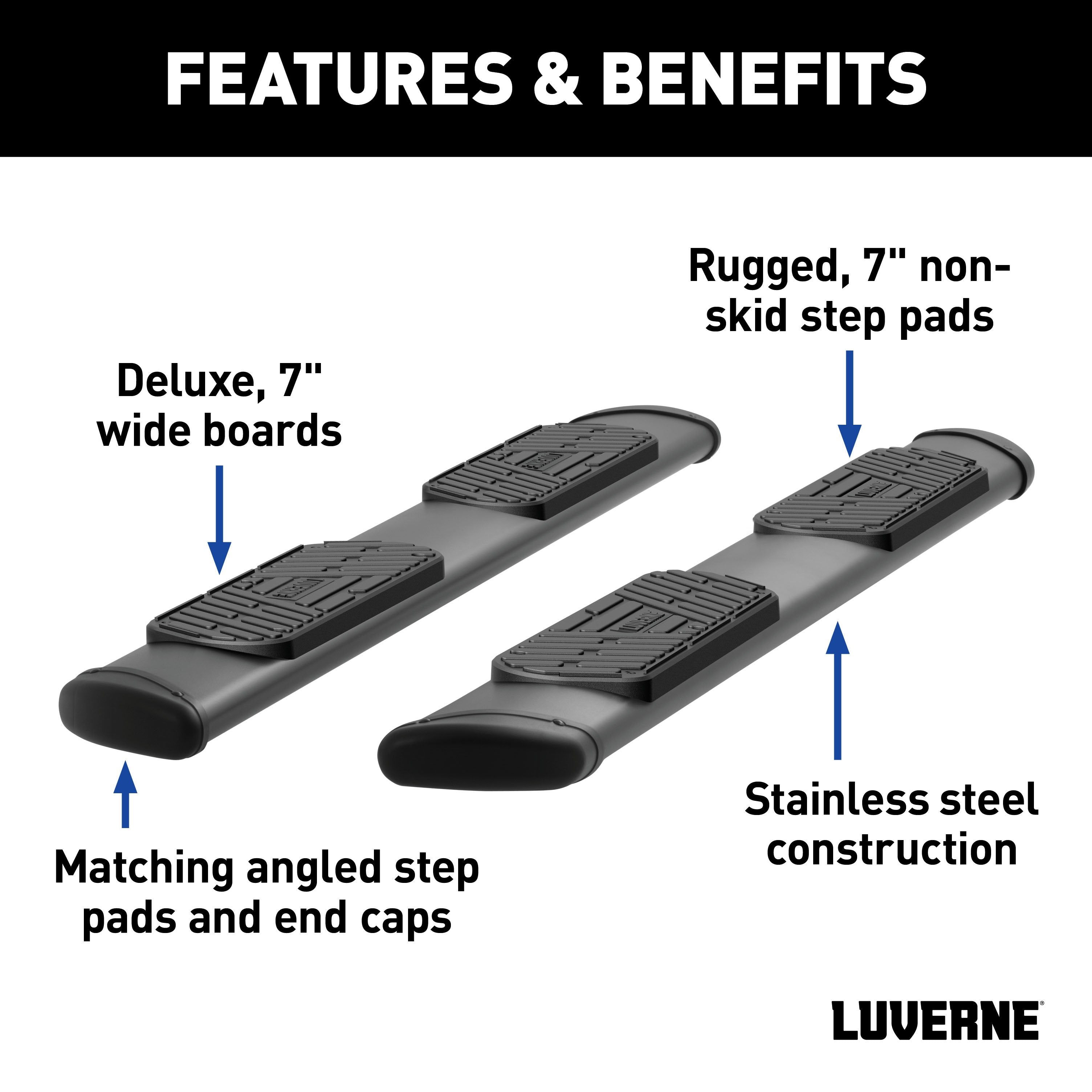 LUVERNE Regal 7 Black Stainless 78" Oval Side Steps, 2020-2026 Ford F-250/F-350/F-450 Super Duty