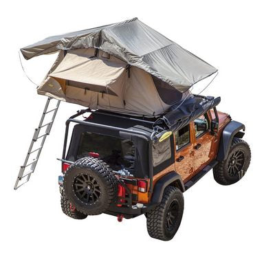 Overlander Roof Top Tent Open size 95 Inch W x 56 Inch L x 51 Inch H Load capacity is 661 lbs Sleeps 2-3 Smittybilt