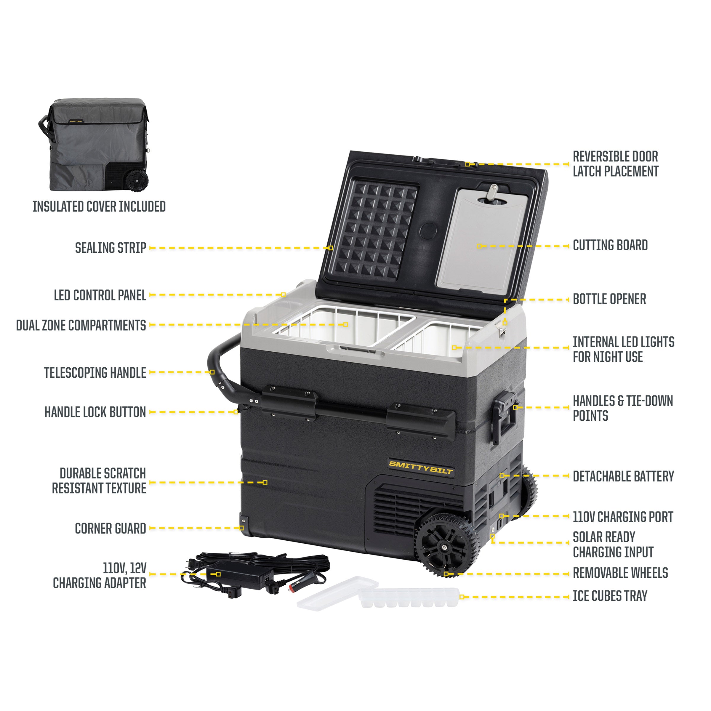 Waypoint 55L Fridge/Freezer Dual Zone Fridge Outside Dimensions 28 inch Long x 22.5 inch tall x 18.1 Inch Wide Smittybilt