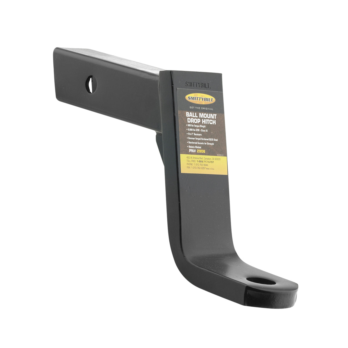 Trailer Hitch 6 Inch Drop Steel Class III Rated Up to 6,000LBS Gtw/ 600LBS Tongue Weight Smittybilt