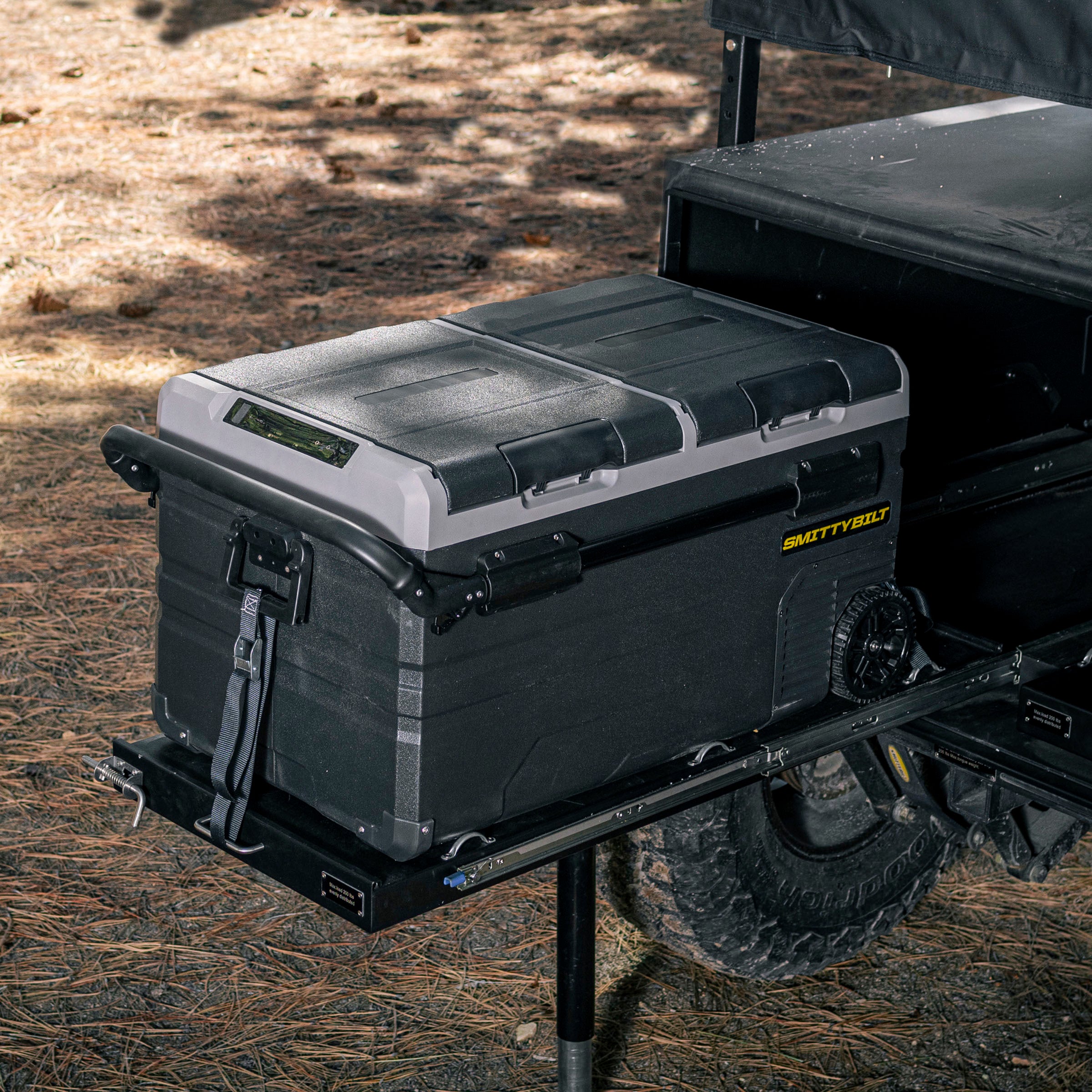 Basecamp 75L Fridge/Freezer Dual Zone Fridge Outside Dimensions 36.9 inch Long x 18.3 Inch Tall x 21.1 Inch Wide Smittybilt