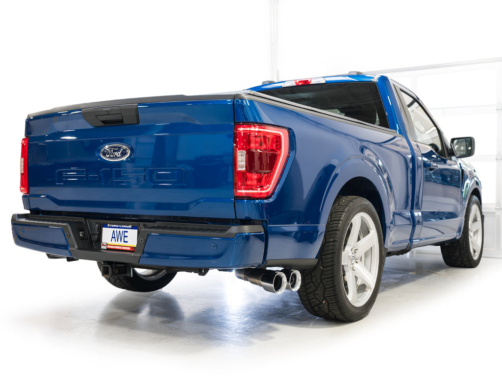 AWE 0FG Dual Side Exit Exhaust for Ford F-150 Regular Cab - 4.5" Chrome Silver Tips