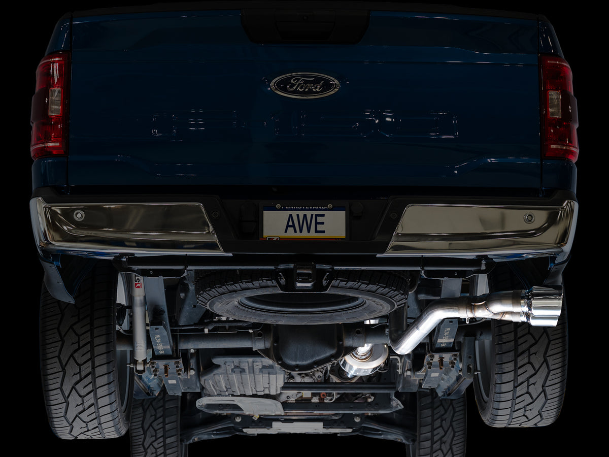 AWE 0FG Dual Side Exit Exhaust for Ford F-150 Regular Cab - 4.5" Chrome Silver Tips