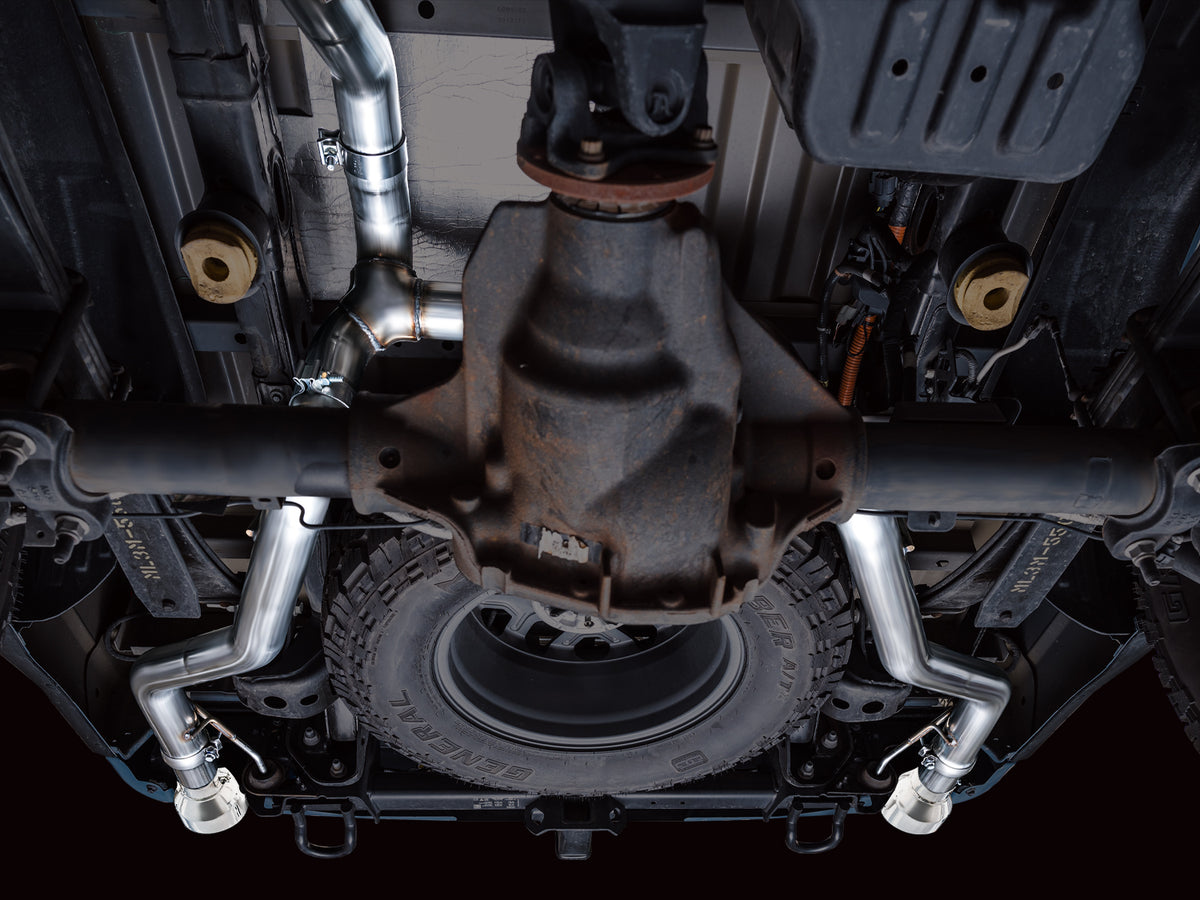 AWE 0FG Resonated Catback for '21+ Ford F-150 Tremor (With Bumper Cutouts) - Chrome Silver Tips