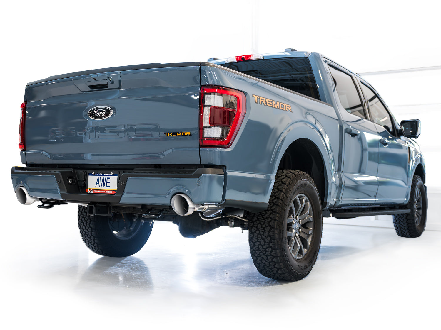 AWE 0FG Resonated Catback for '21+ Ford F-150 Tremor (With Bumper Cutouts) - Chrome Silver Tips