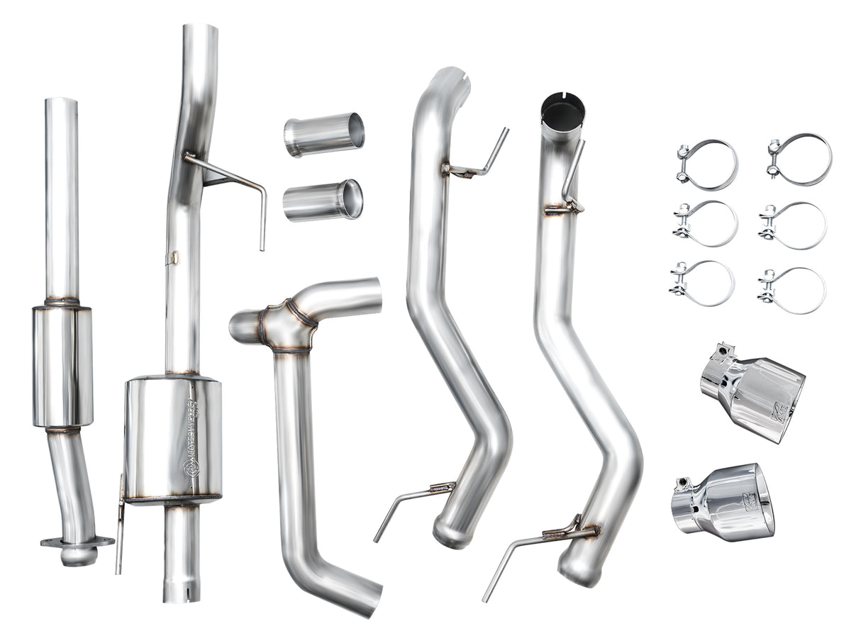 AWE 0FG Resonated Catback for '21+ Ford F-150 Tremor (With Bumper Cutouts) - Chrome Silver Tips