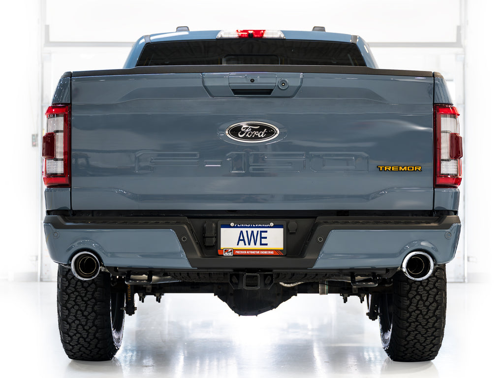 AWE 0FG Non-Resonated Catback for '21+ Ford F-150 Tremor (With Bumper Cutouts) - Chrome Silver Tips