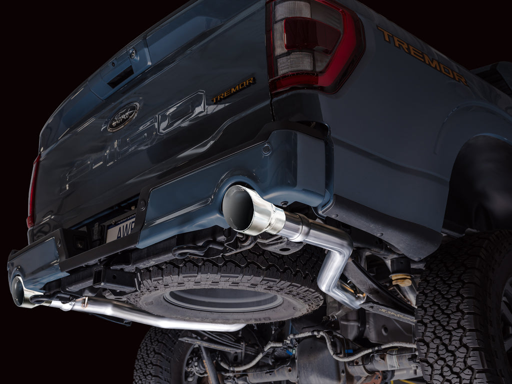 AWE 0FG Non-Resonated Catback for '21+ Ford F-150 Tremor (With Bumper Cutouts) - Chrome Silver Tips
