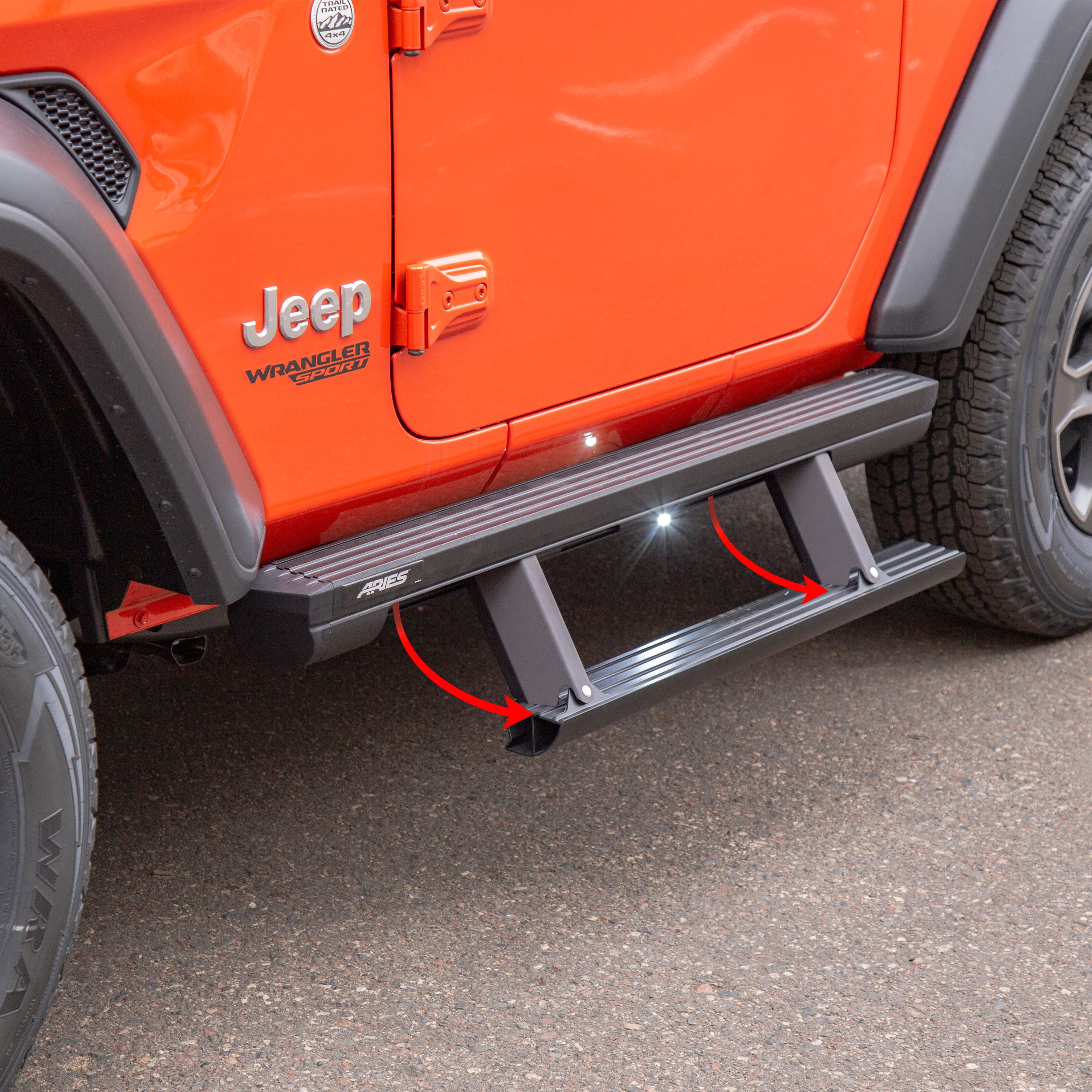 ARIES ActionTrac 48.75" Powered Running Boards, 2018 Jeep Wrangler