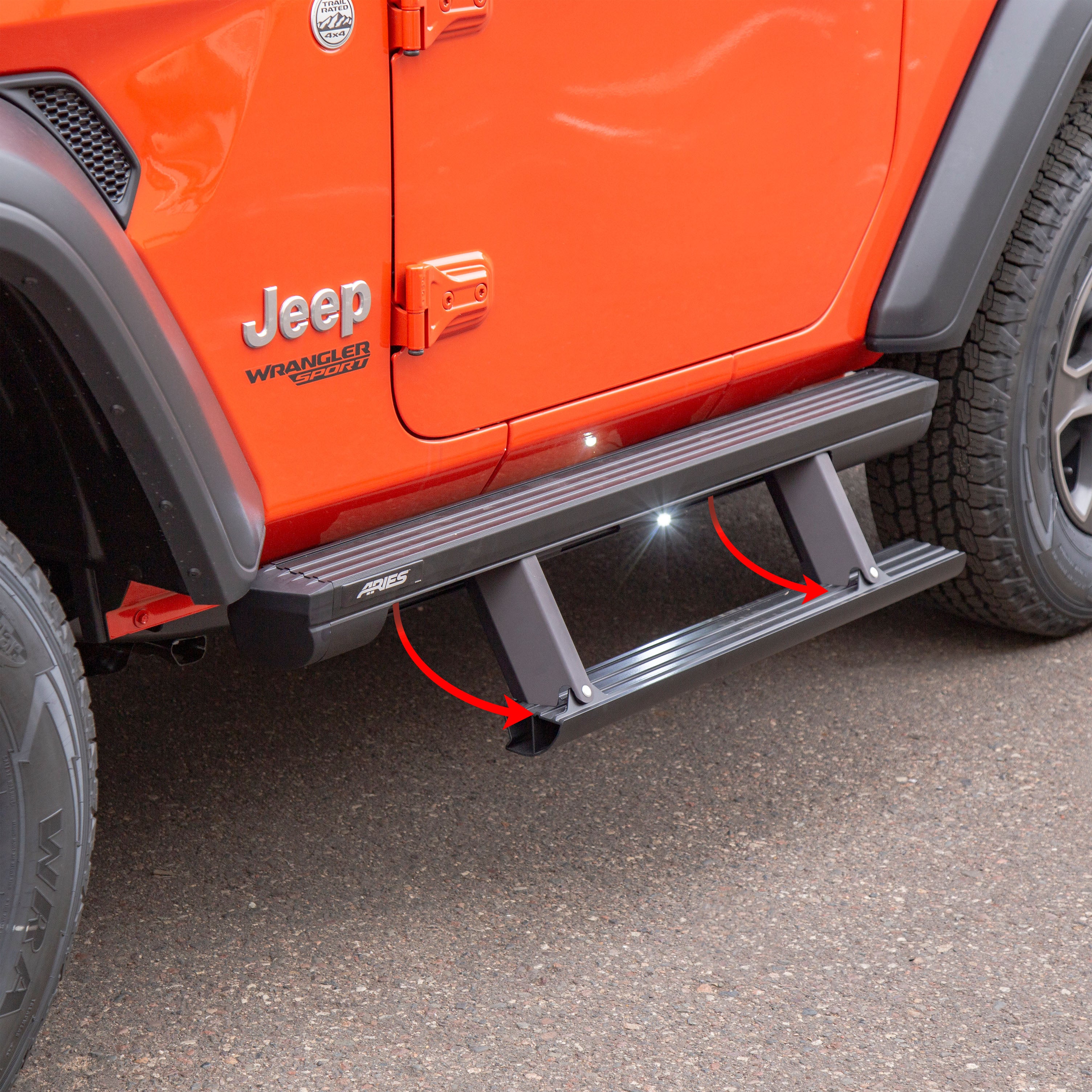 ARIES ActionTrac 48.75" Powered Running Boards, 2018-2026 Jeep Wrangler