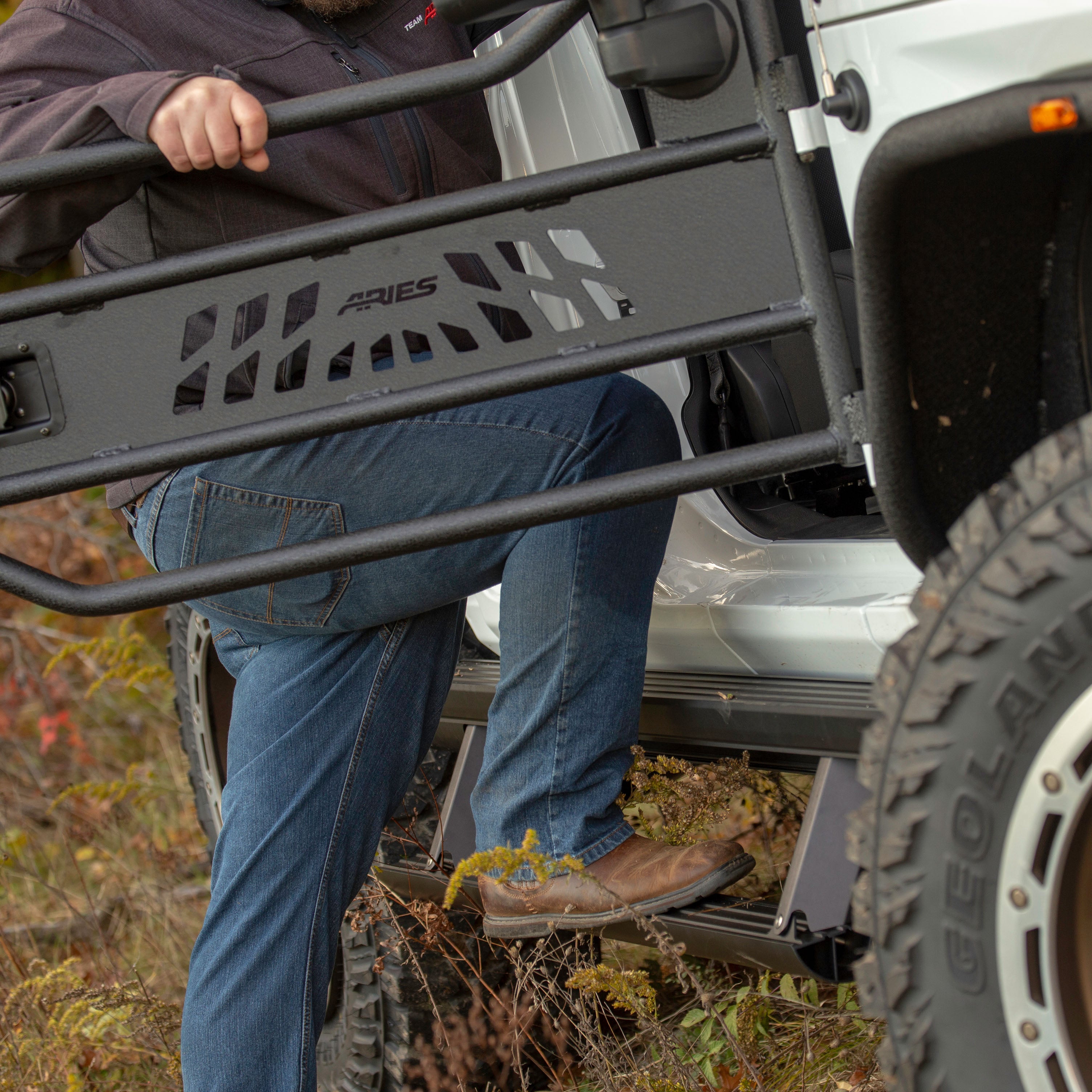 ARIES ActionTrac 69.6" Powered Running Boards, 2018-2026 Jeep Wrangler