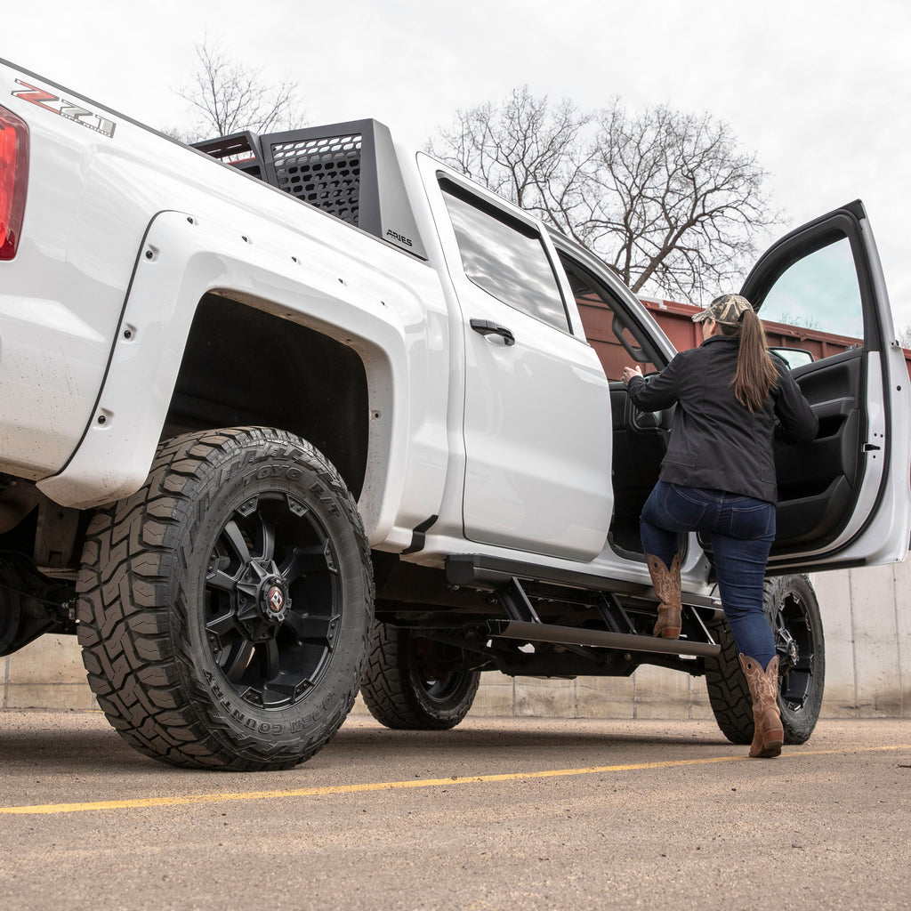 ARIES ActionTrac 87.6" Powered Running Boards, 2019-2026 Chevy/GMC Silverado/Sierra 1500, 2020-2026 Chevy/GMC Silverado/Sierra 2500HD/3500HD