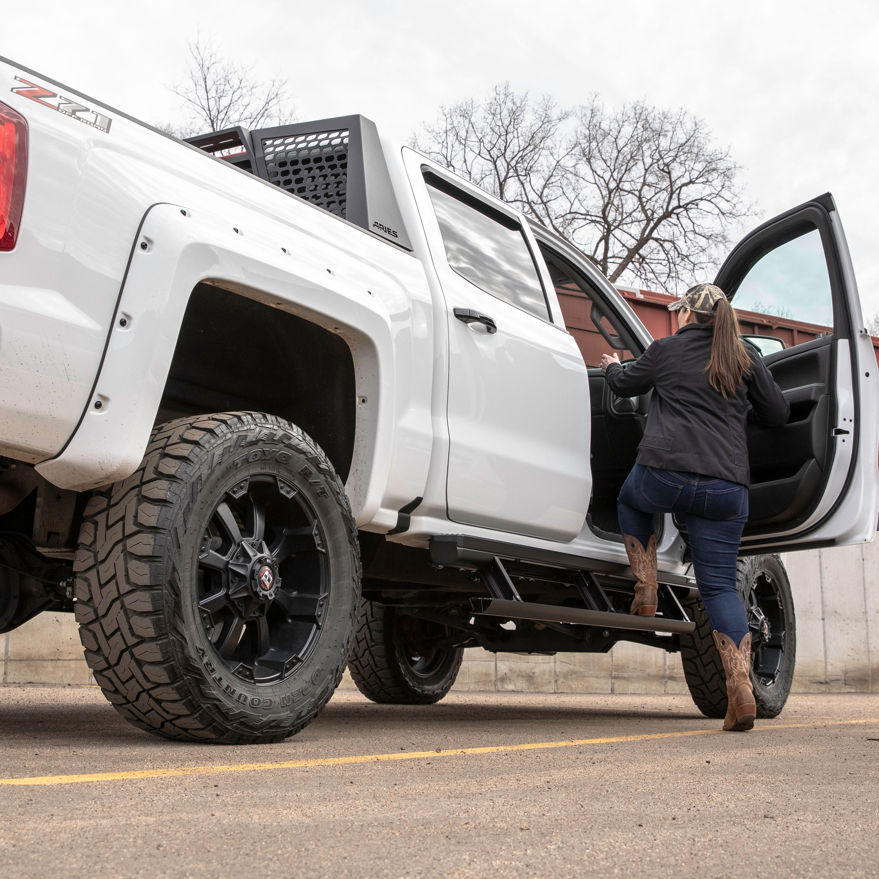 ARIES ActionTrac 87.6" Powered Running Boards, 2019-2026 Chevy/GMC Silverado/Sierra 1500, 2020-2026 Chevy/GMC Silverado/Sierra 2500HD/3500HD
