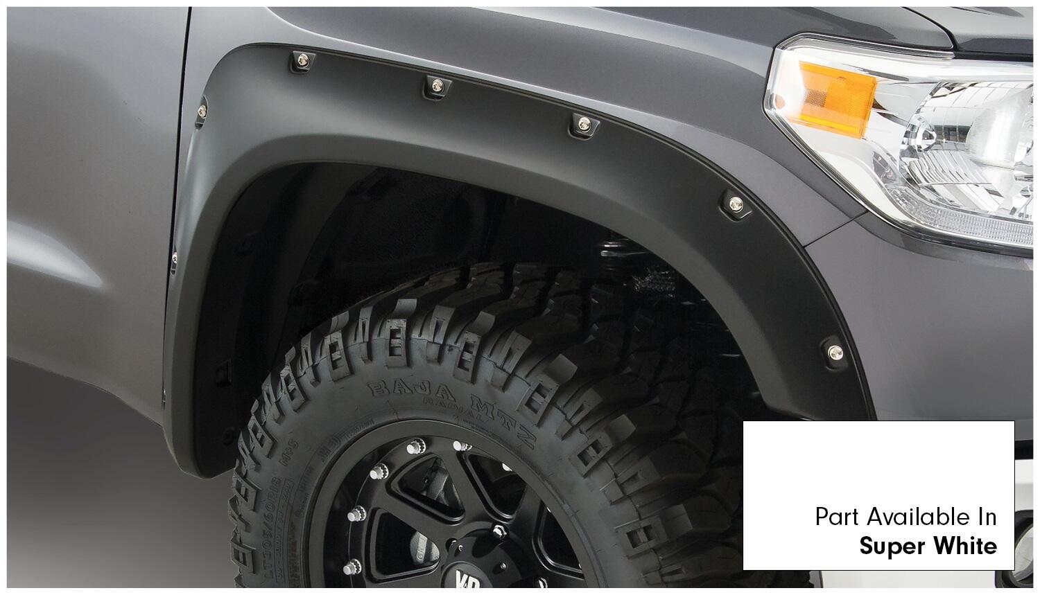 Pocket/Rivet Style Color Matched Super White 4-Piece Fender Flare Set For 2017-2021 Toyota Tundra, Must Remove Mudflaps Bushwacker
