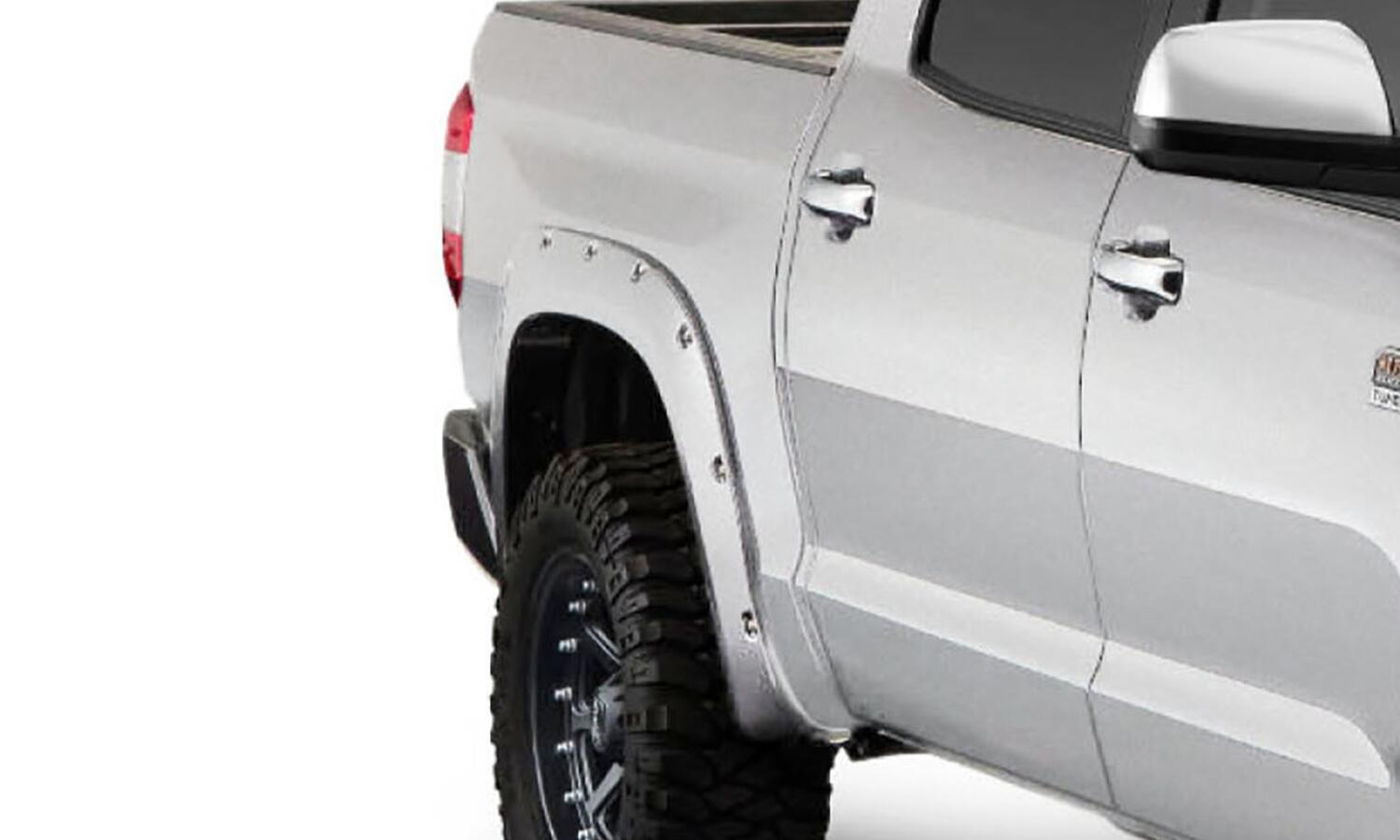Pocket/Rivet Style Color Matched Super White 4-Piece Fender Flare Set For 2017-2021 Toyota Tundra, Must Remove Mudflaps Bushwacker
