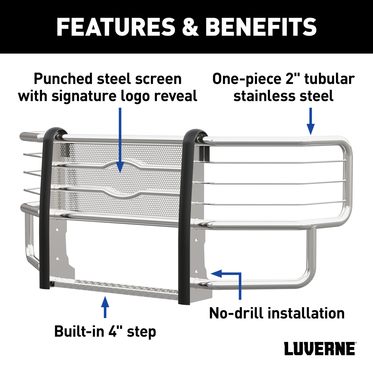LUVERNE Prowler Max Polished Stainless Grille Guard, 2019 Chevy/GMC Silverado/Sierra 1500
