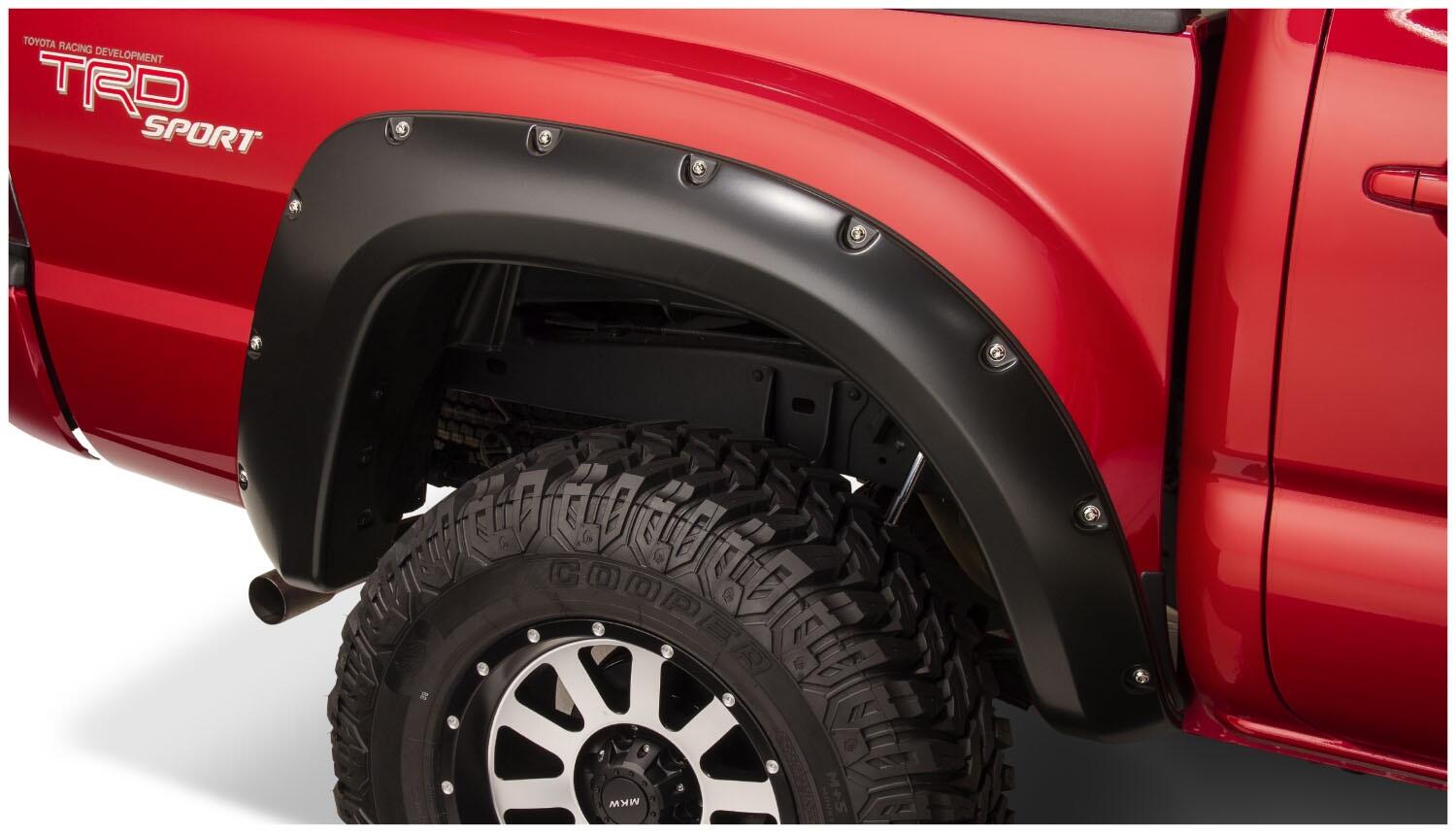 Black Pocket/Rivet Style Smooth Finish Rear Fender Flares For 2012-2015 Toyota Tacoma Bushwacker