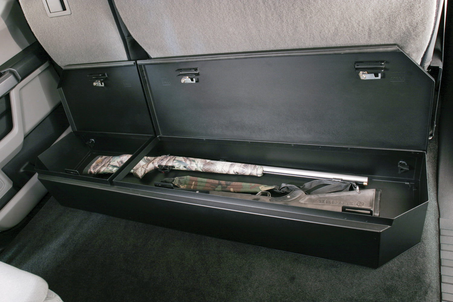 Rear Underseat Lockbox 15-22 F-150 17-22 F-250/350/450 Super Duty w/ Crew Cab w/o Floor Mounted Subwoofer Full Length Black Tuffy Security Products