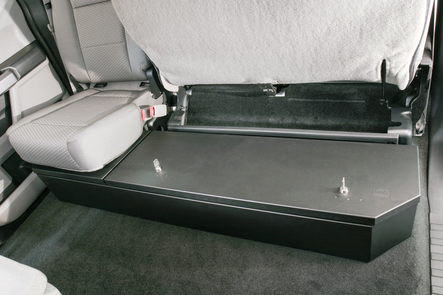 Rear Underseat Lockbox 15-22 F-150 17-22 F-250/350/450 Super Duty w/ Crew Cab w/o Floor Mounted Subwoofer Full Length Black Tuffy Security Products