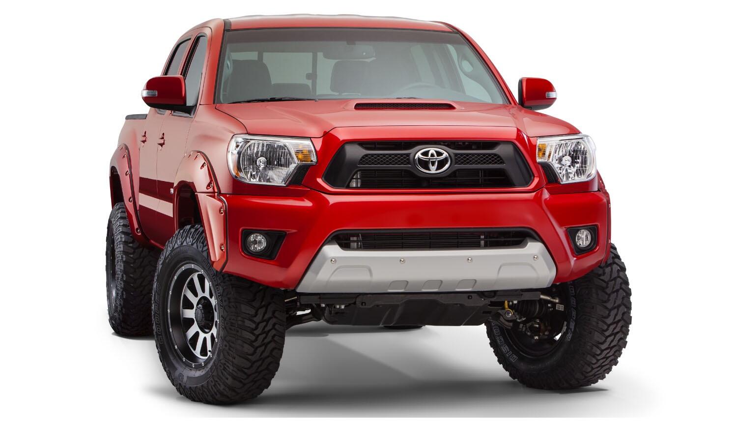 Black Pocket/Rivet Style Smooth Finish 4-Piece Fender Flare Set For 2012-2015 Toyota Tacoma W/73.5 Inch Bed Bushwacker
