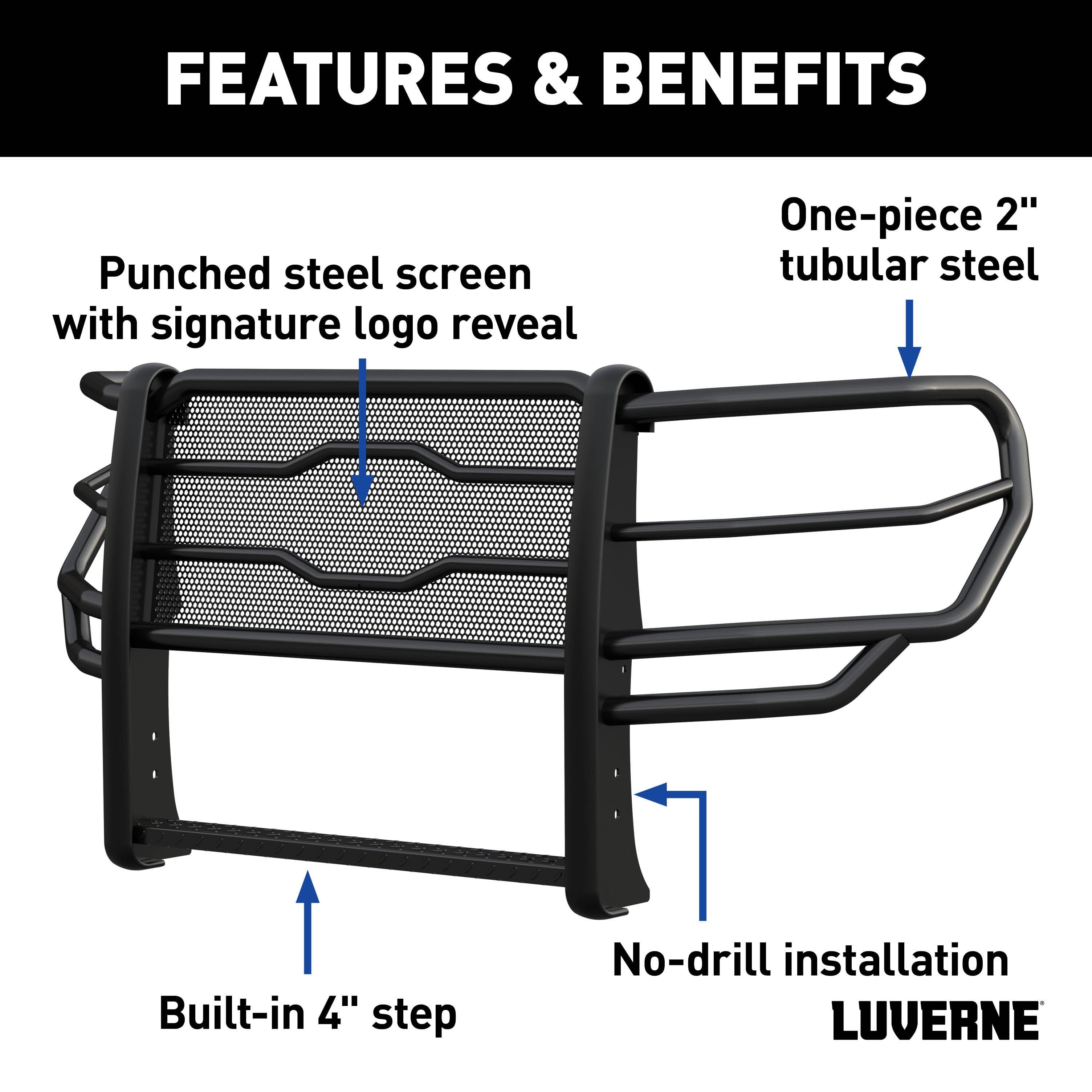 LUVERNE Prowler Max Black Steel Grille Guard, 2019-2022 Chevy/GMC Silverado/Sierra 1500