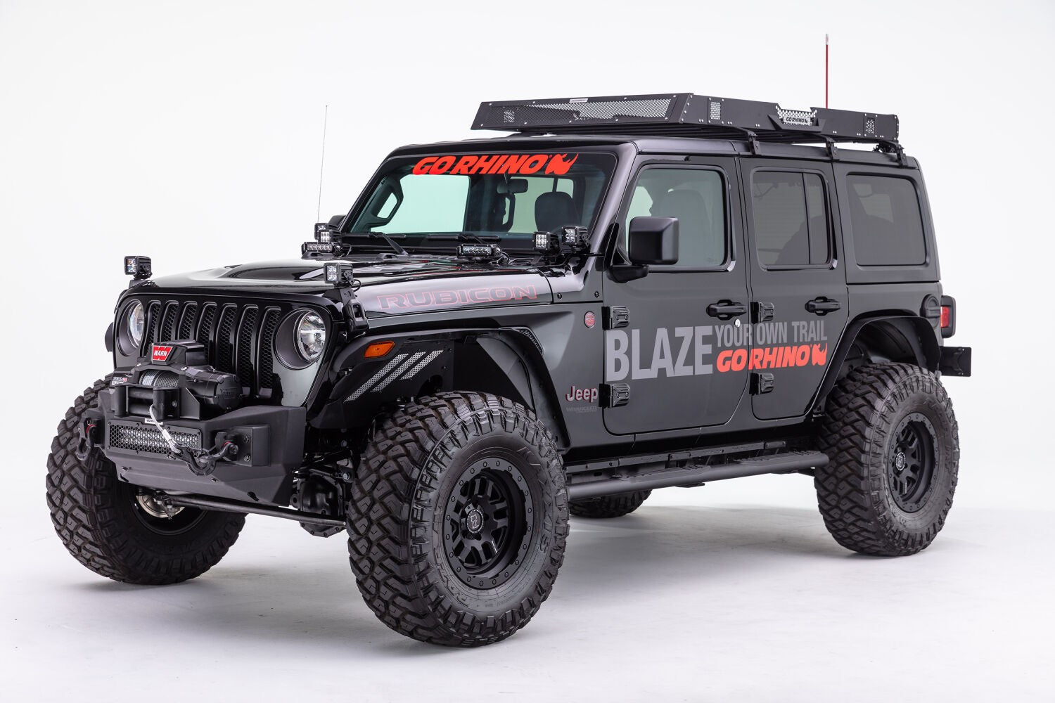 Rockline Front Stubby Bumper Textured Black 2007-2026 Jeep Wrangler JK/JL 2020-2025 Jeep Gladiator Go Rhino