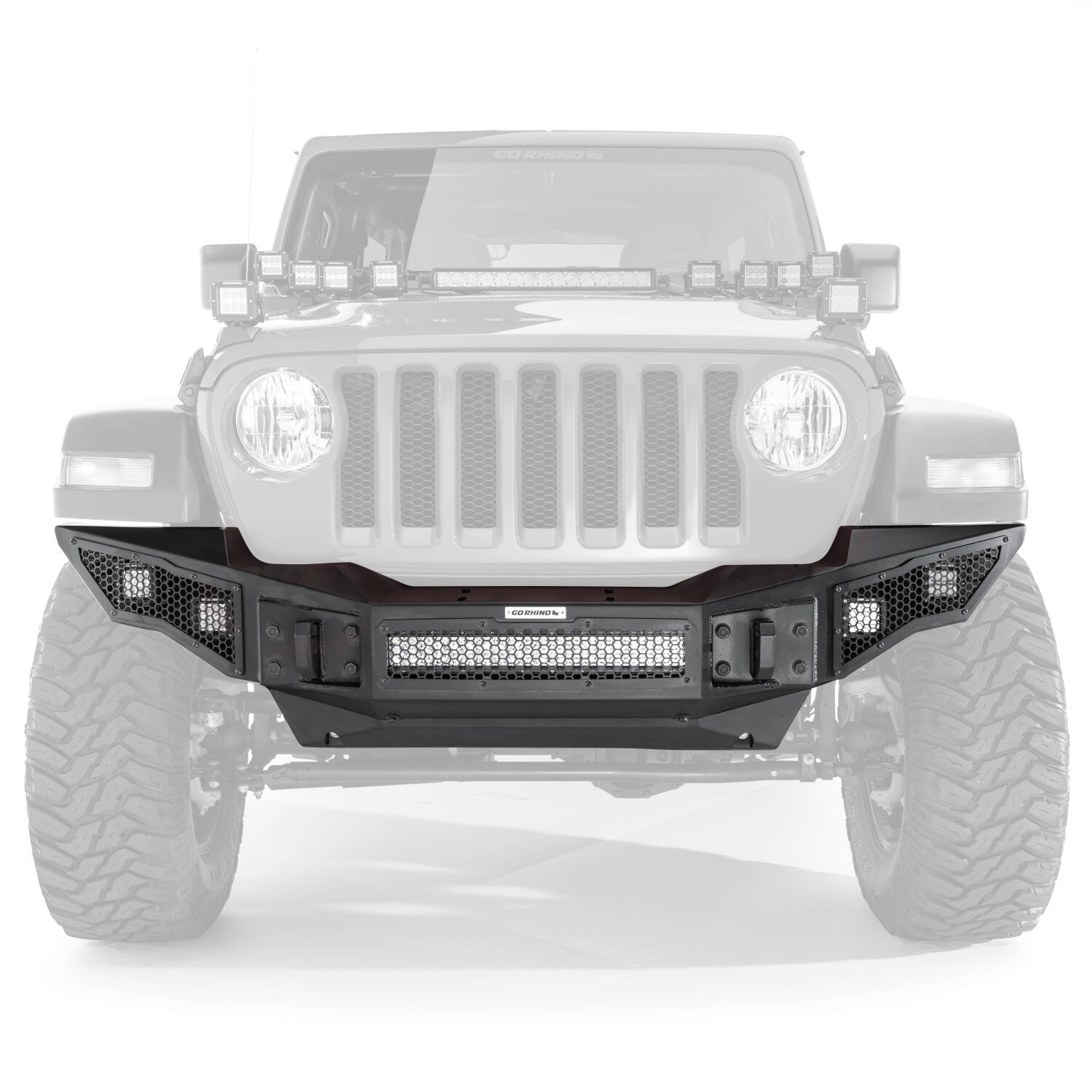Rockline Front Full Width Bumper Textured Black 2007-2025 Jeep Wrangler JK/JL 2020-2025 Jeep Gladiator Go Rhino