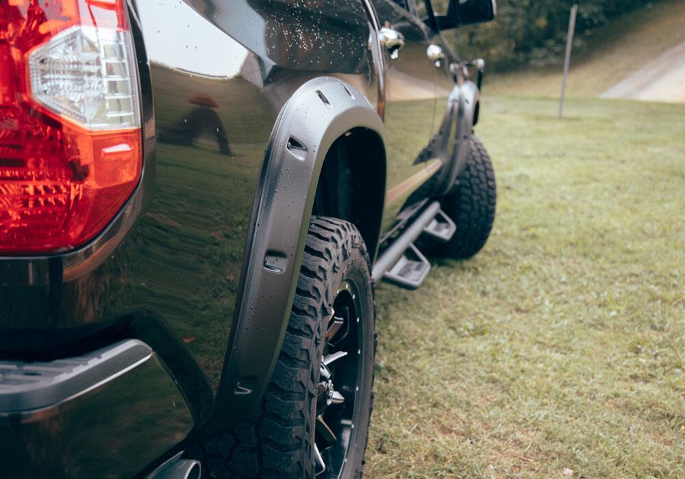 Black Forge Pocket/Rivet Textured Finish 4-Pc Fender Flare Set For 14-21 Toyota Tundra Bushwacker