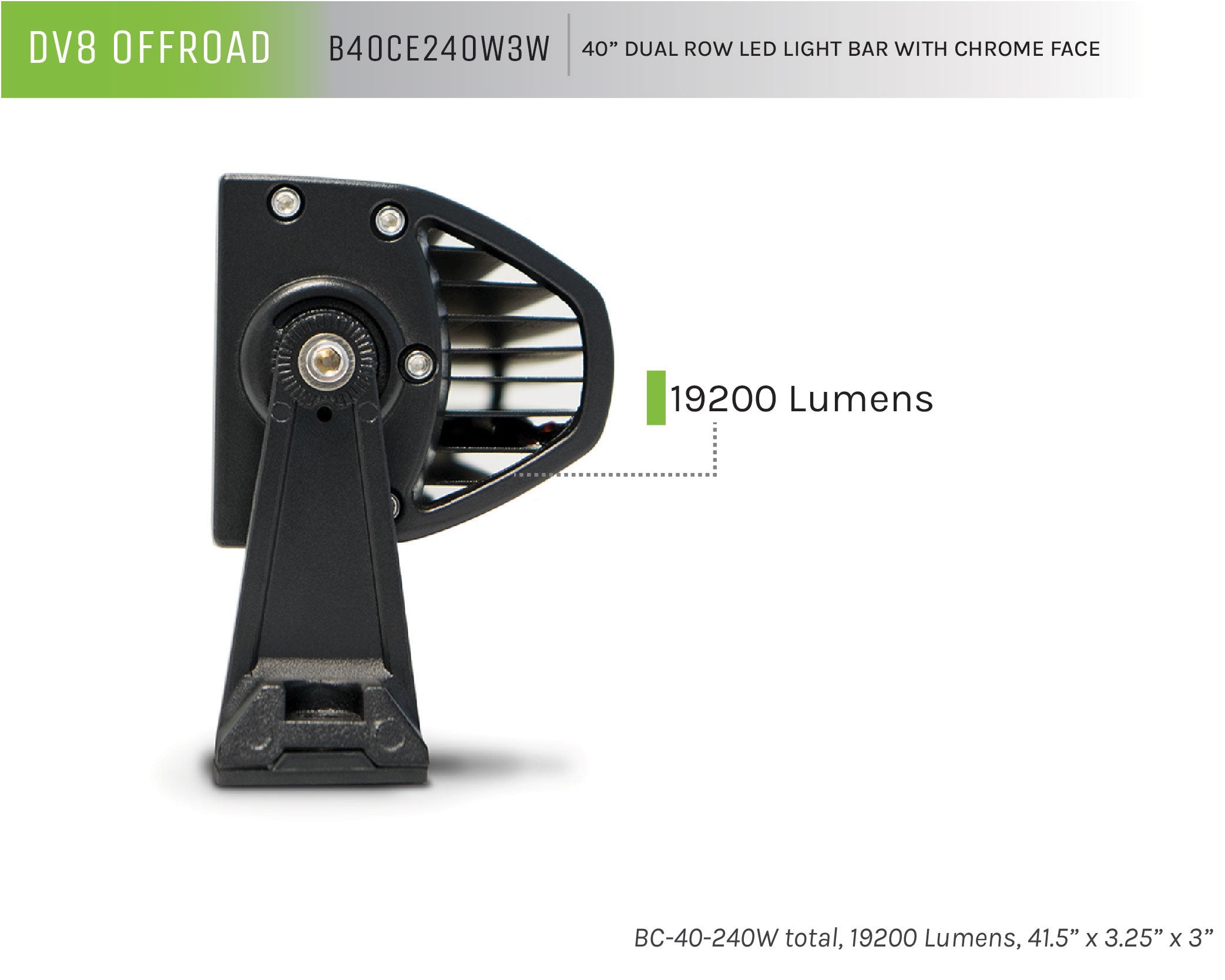 40 in. Dual Row LED Light Bar; Chrome Face - Apollo Off-Road