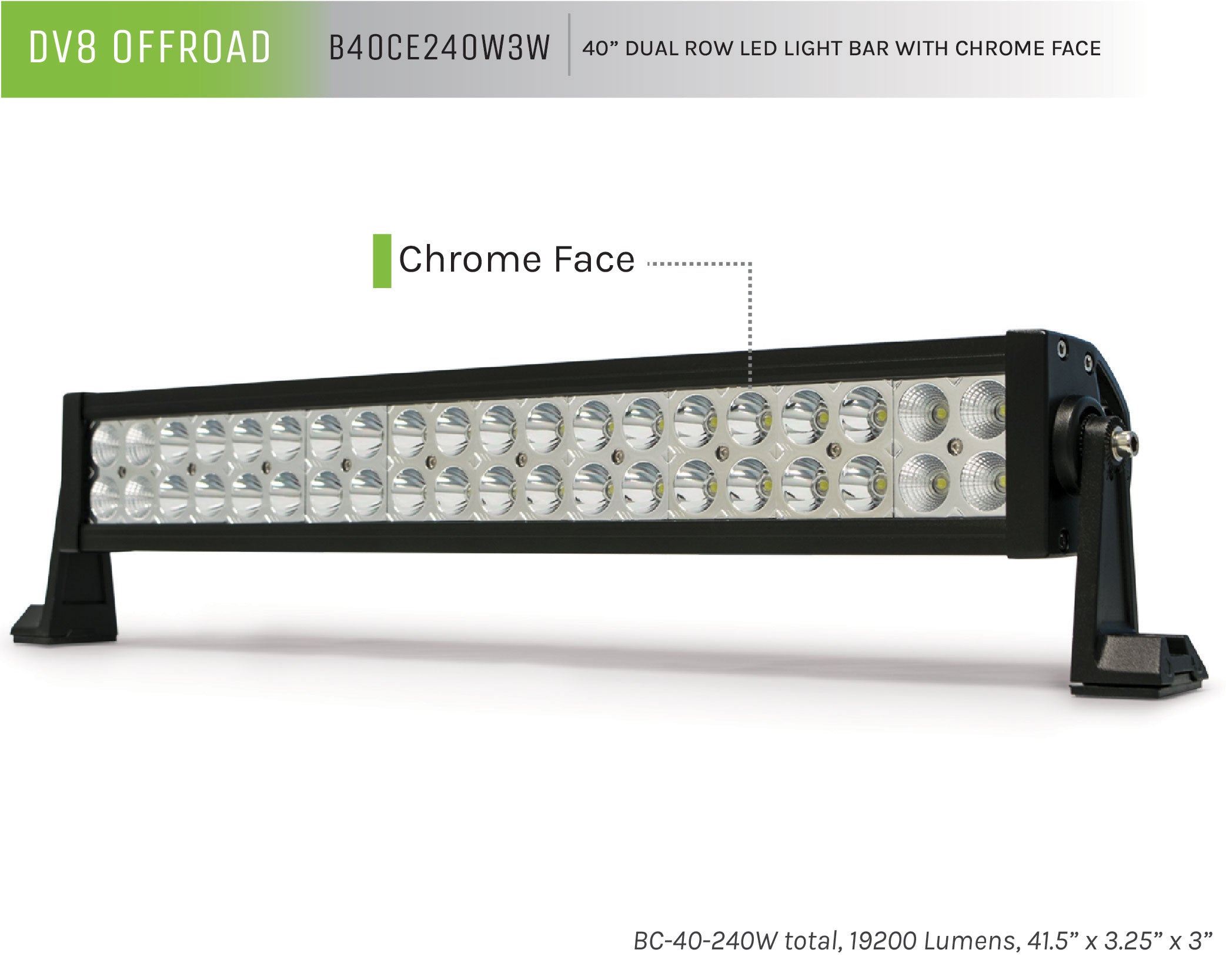 40 in. Dual Row LED Light Bar; Chrome Face - Apollo Off-Road