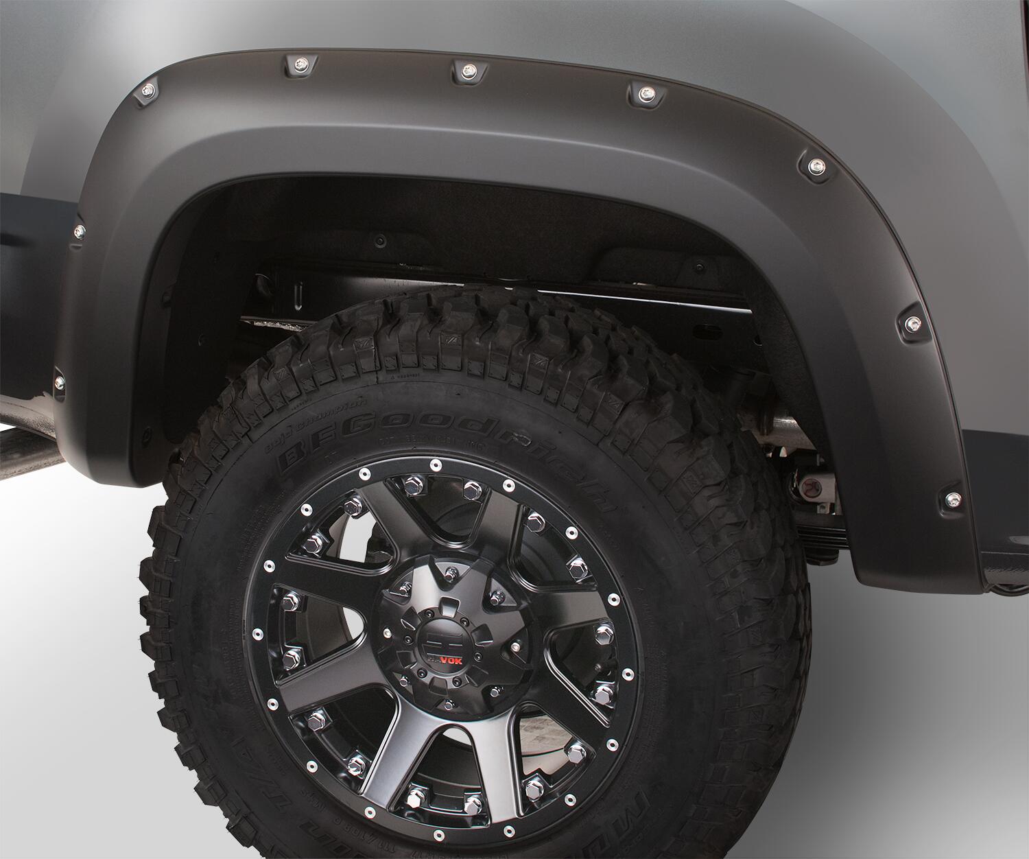 Black Pocket/Rivet Style Smooth Finish Rear Fender Flares For 19-26 GMC Sierra 1500 Bushwacker