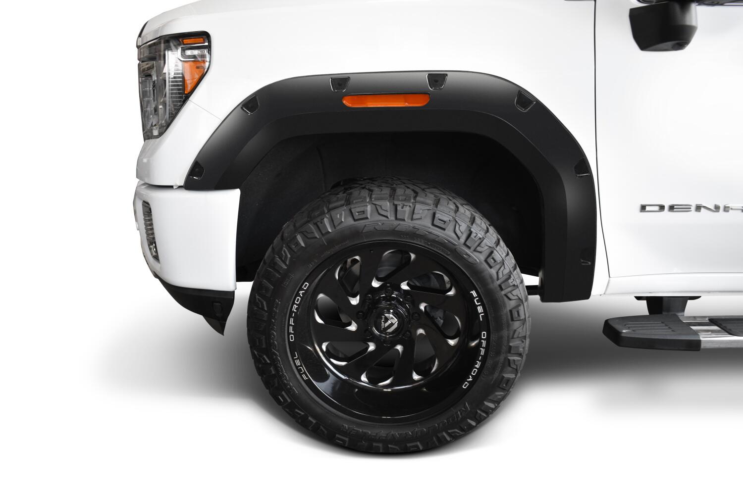 Black Pocket/Rivet Style Smooth Finish Front Fender Flares For 2020-2026 GMC Sierra 2500/3500 Bushwacker