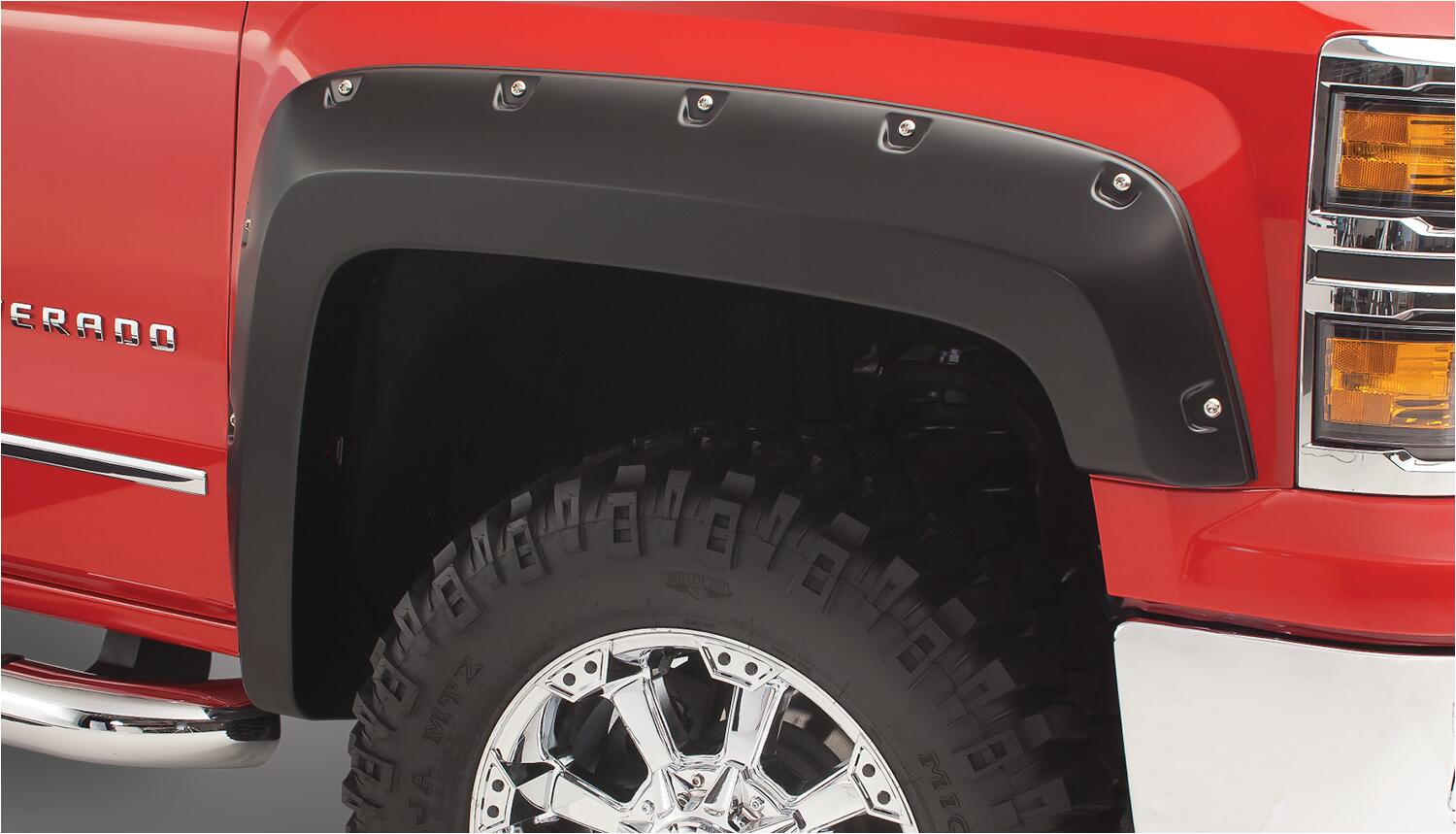 Black Pocket/Rivet Style Smooth Finish 4-Piece Fender Flare Set For 19-26 GMC Sierra 1500 Bushwacker