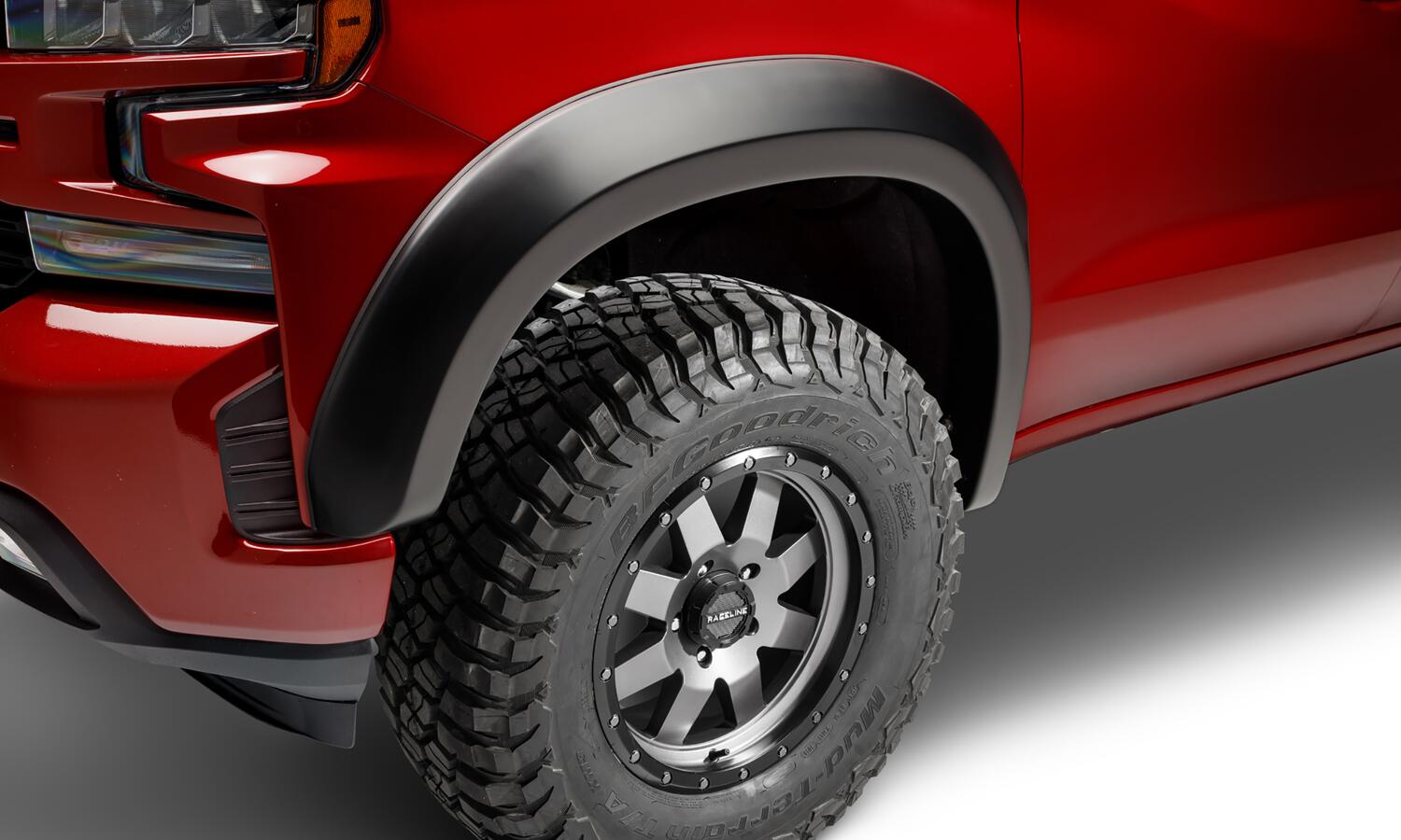 Black Extendafender Style Smooth Finish 4-Piece Fender Flare Set For 19-21 Chevrolet Silverado 1500 2022 Chevrolet Silverado 1500 Ltd Bushwacker