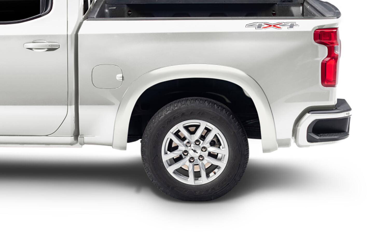 Summit White OE Style Smooth Finish 4-Piece Fender Flare Set For 20-21 Chevrolet Silverado 1500 2022 Chevrolet Silverado 1500 Ltd Bushwacker