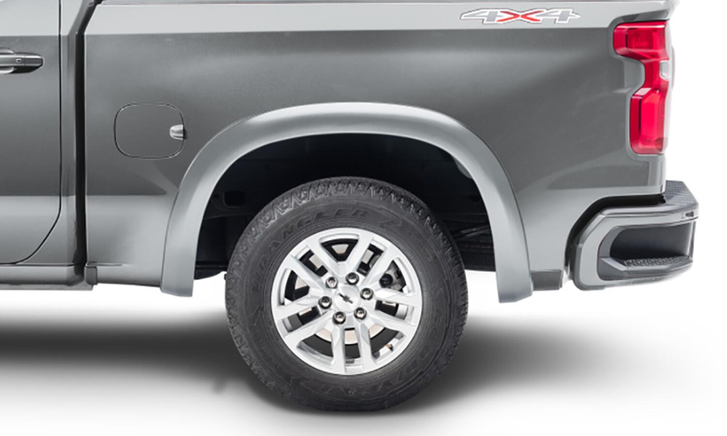 Oe Style Color Matched Silver Ice Metallic 4-Piece Fender Flare Set For 20-21 Chevrolet Silverado 1500 2022 Chevrolet Silverado 1500 Ltd Bushwacker