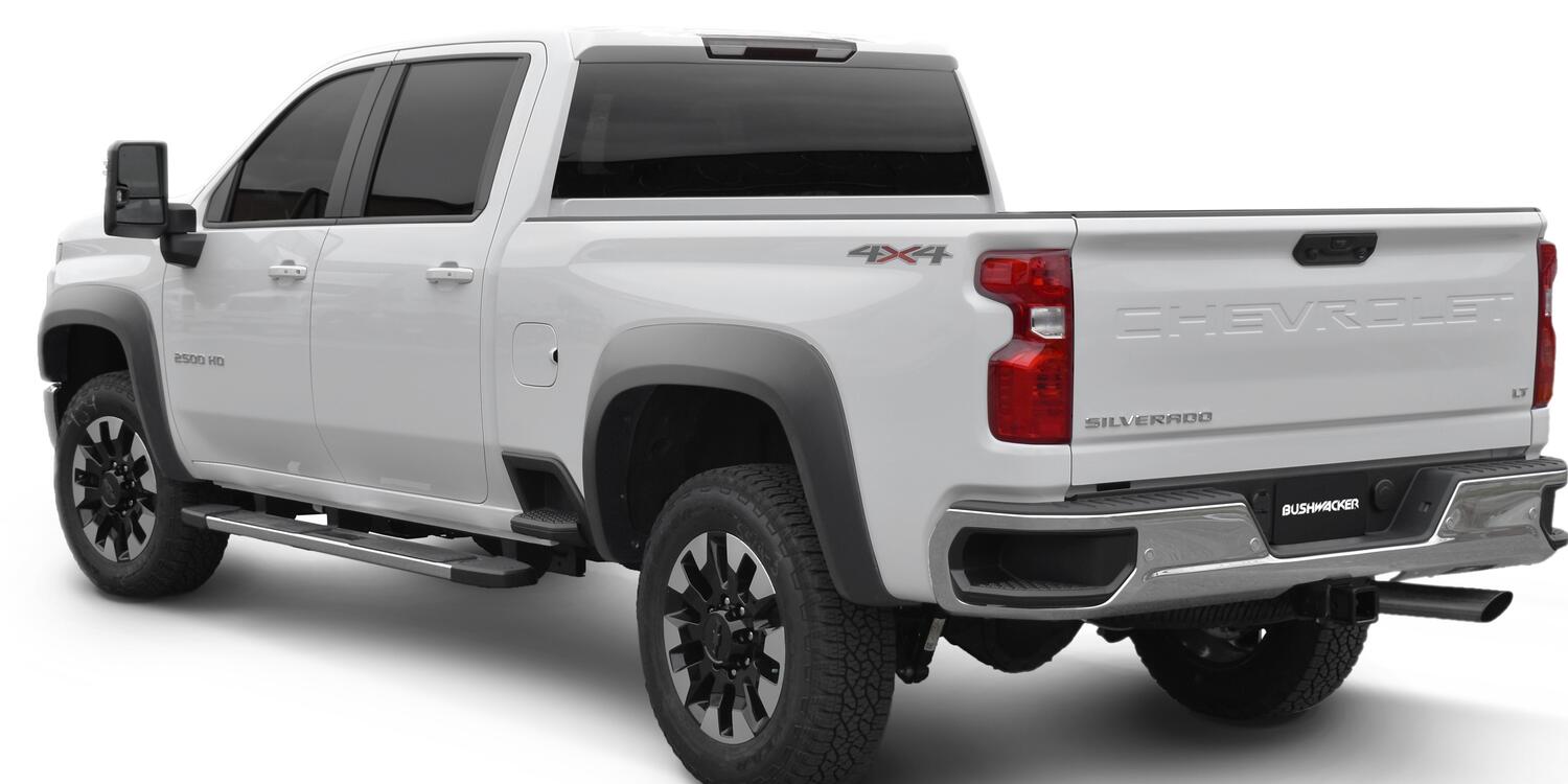 Black Extendafender Style Smooth Finish 4-Piece Fender Flare Set For 2020-2026 Chevrolet Silverado 2500/3500 Bushwacker
